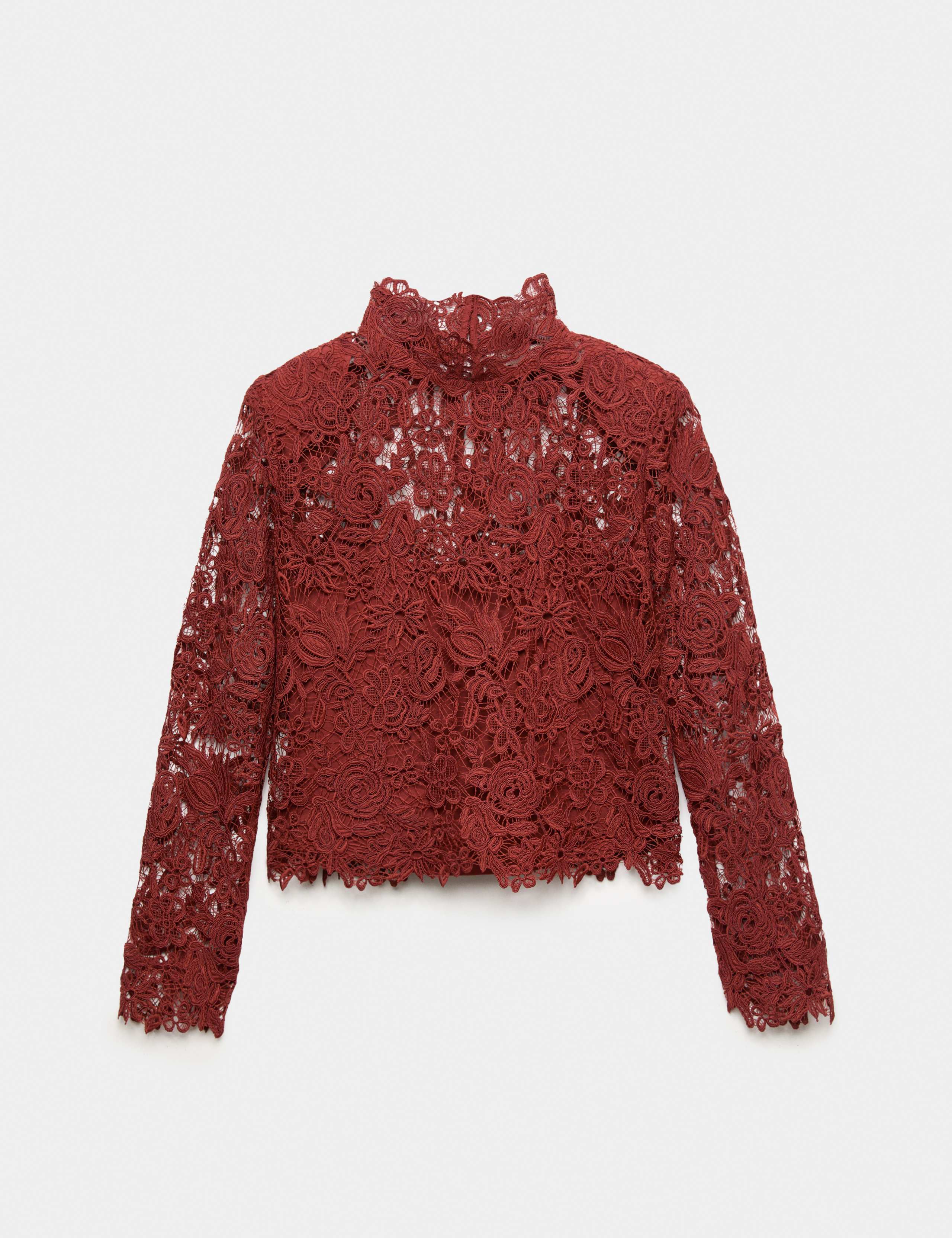 Lace High Neck Padded Shoulder Top 2 of 7