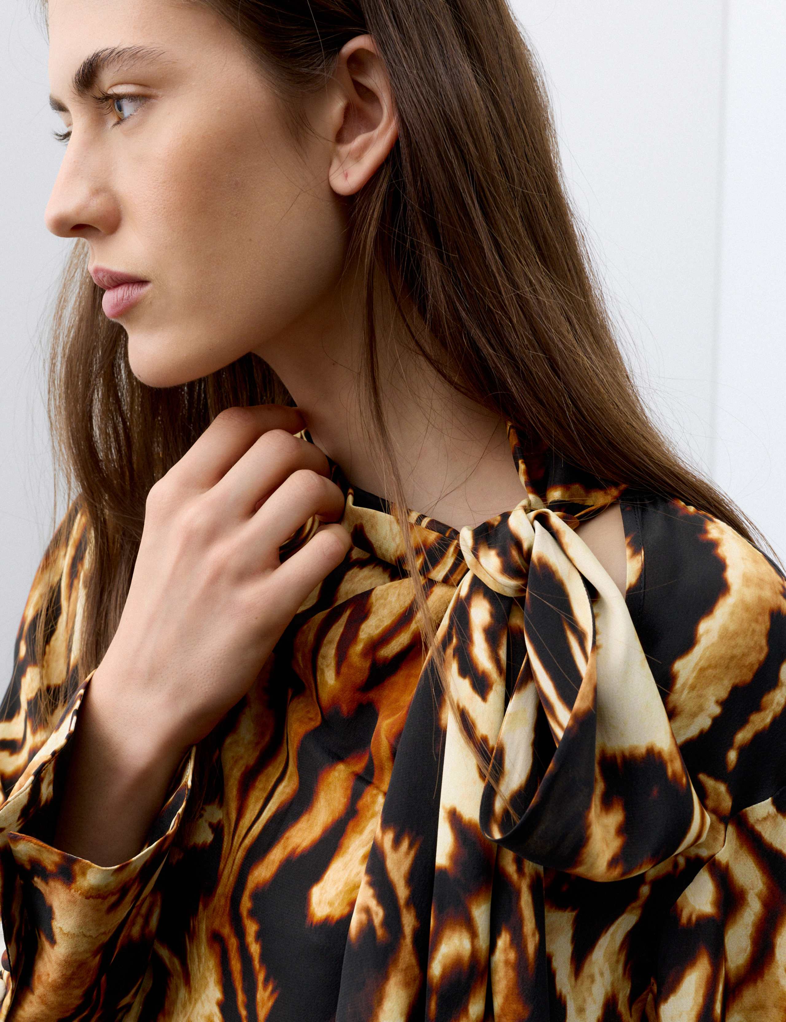 Animal Print Tie Neck Blouse with Silk 8 of 8