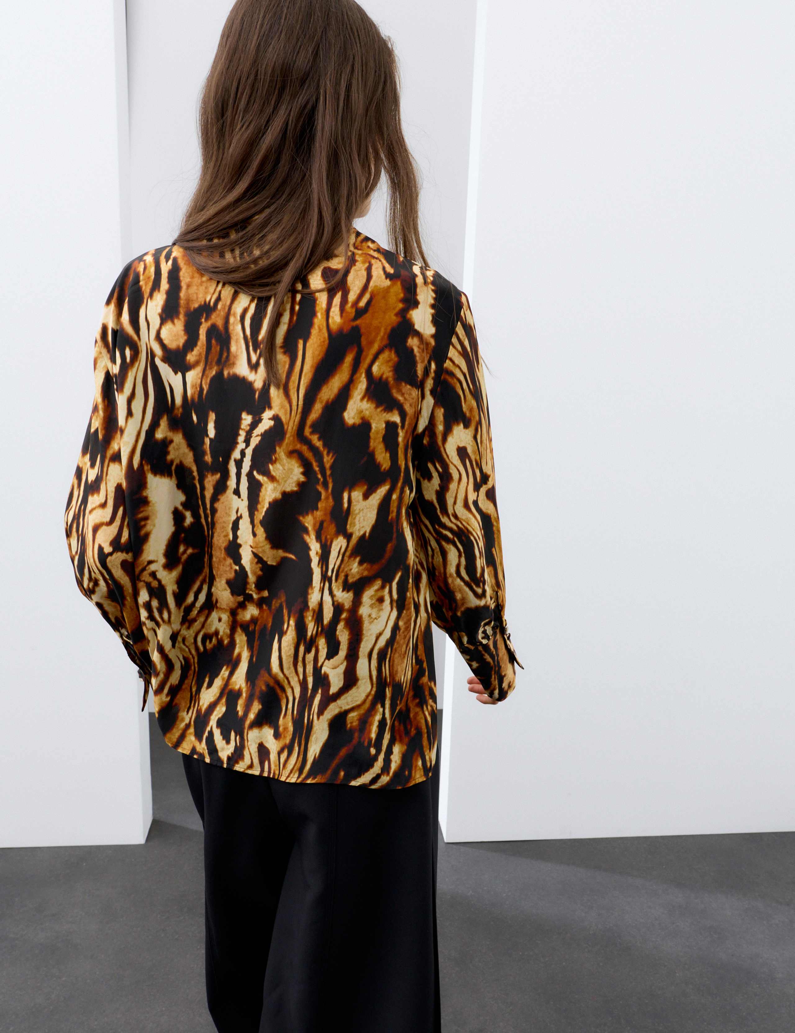 Animal Print Tie Neck Blouse with Silk 3 of 8