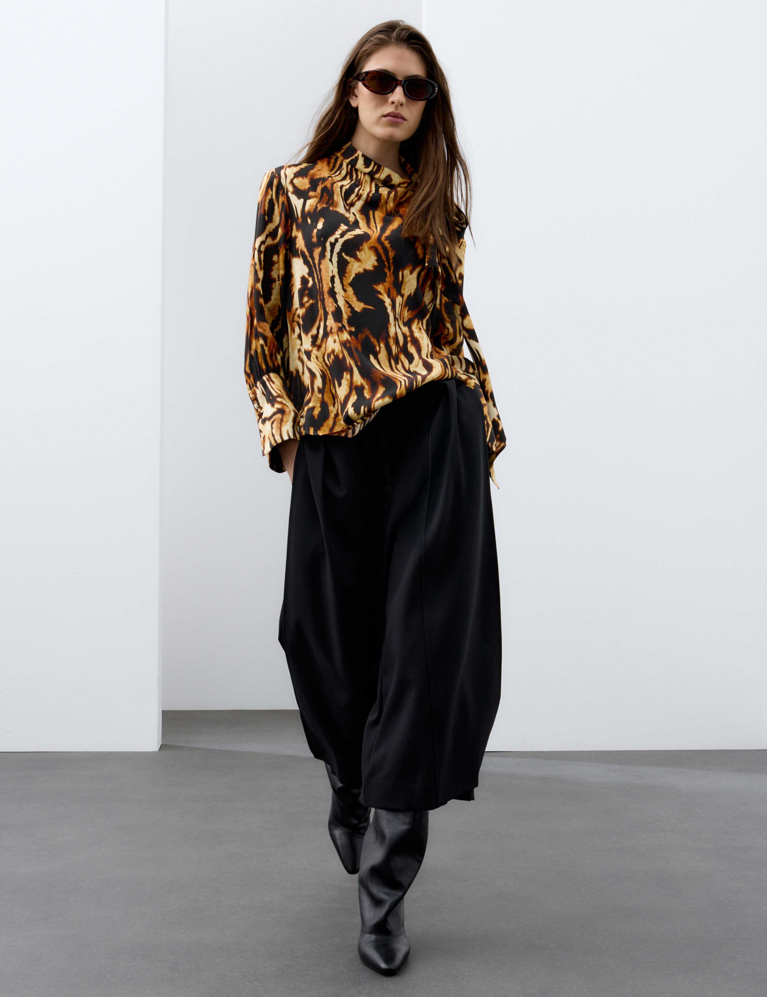 Animal Print Tie Neck Blouse with Silk 4 of 8