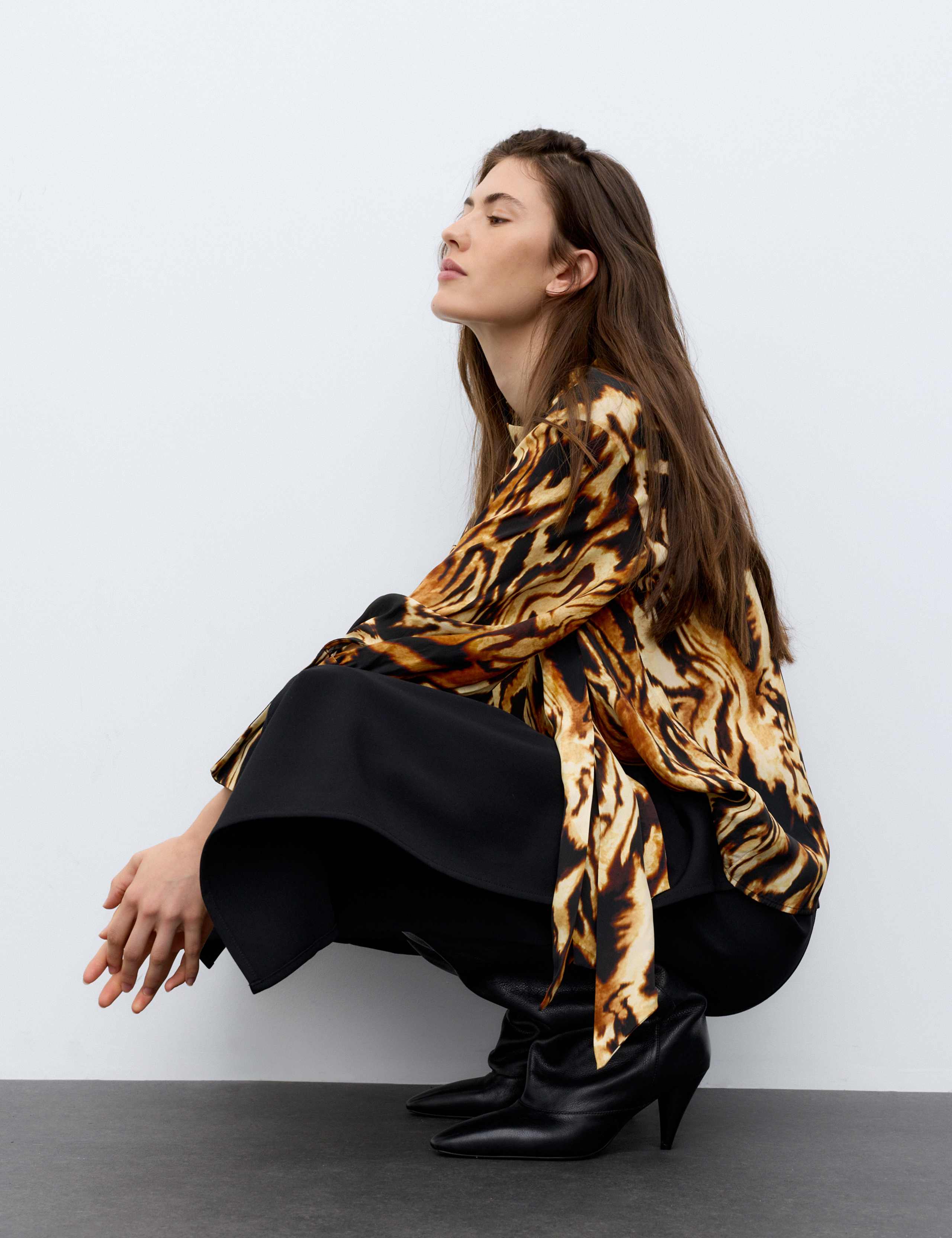 Animal Print Tie Neck Blouse with Silk 5 of 8