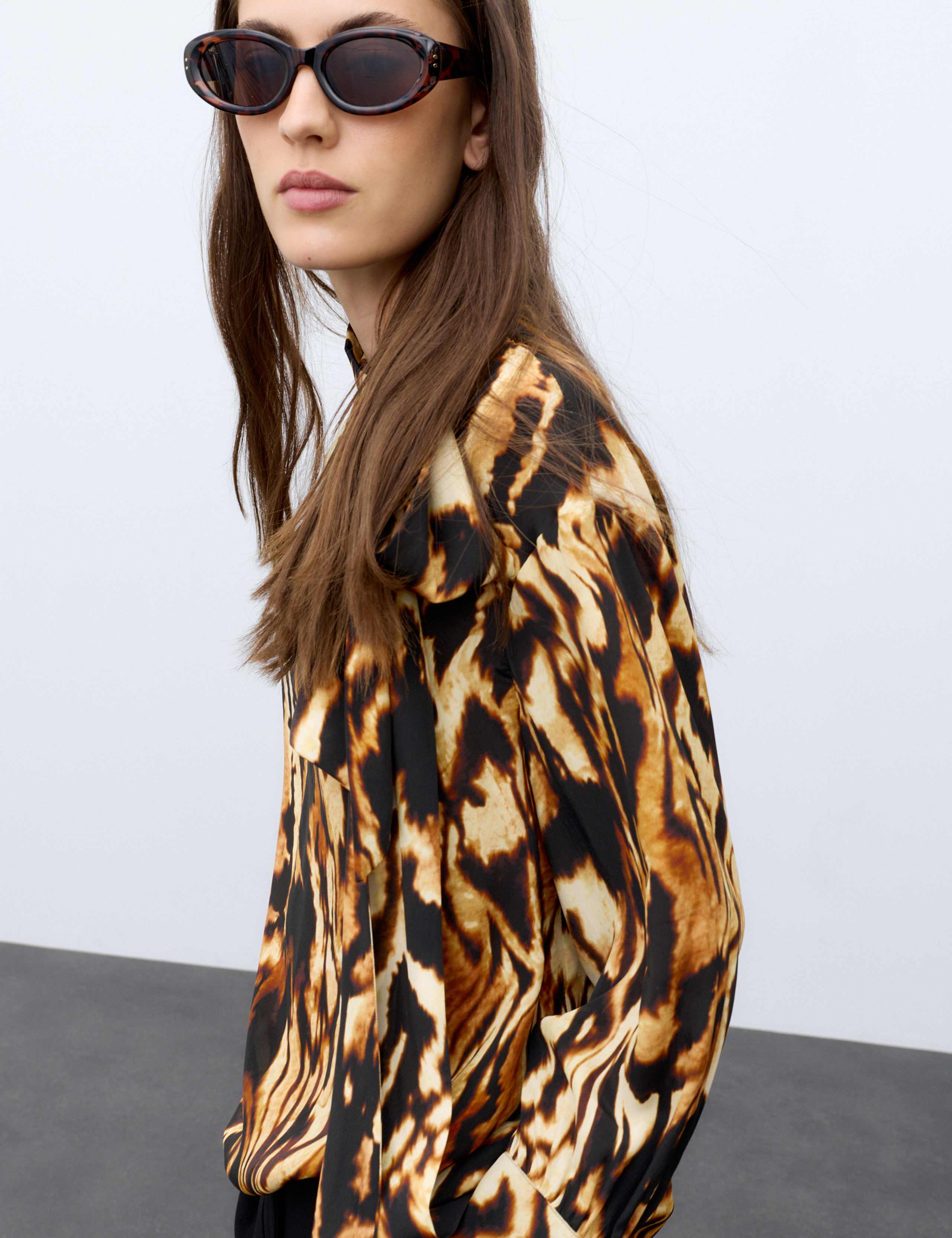 Animal Print Tie Neck Blouse with Silk 7 of 8