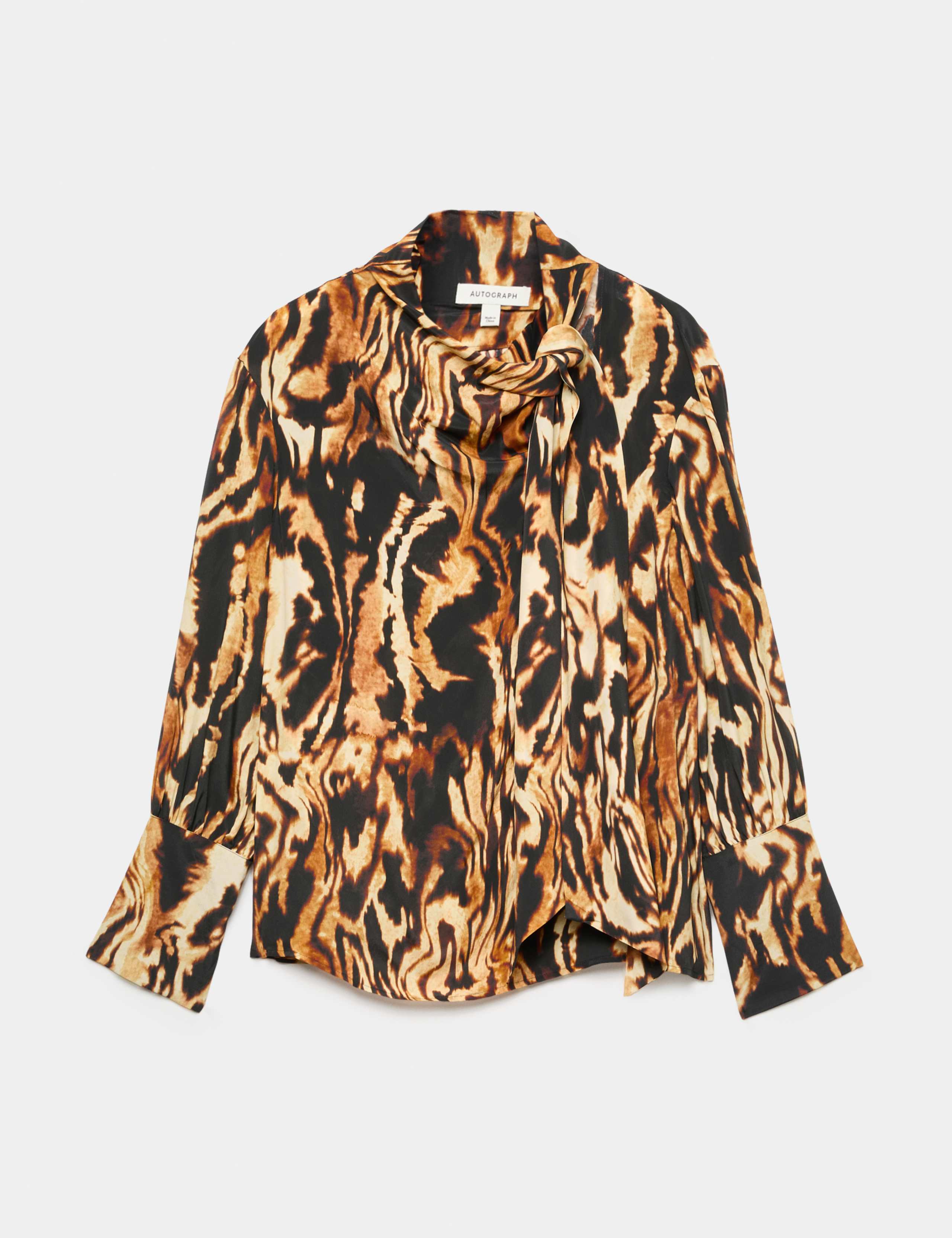 Animal Print Tie Neck Blouse with Silk 2 of 8
