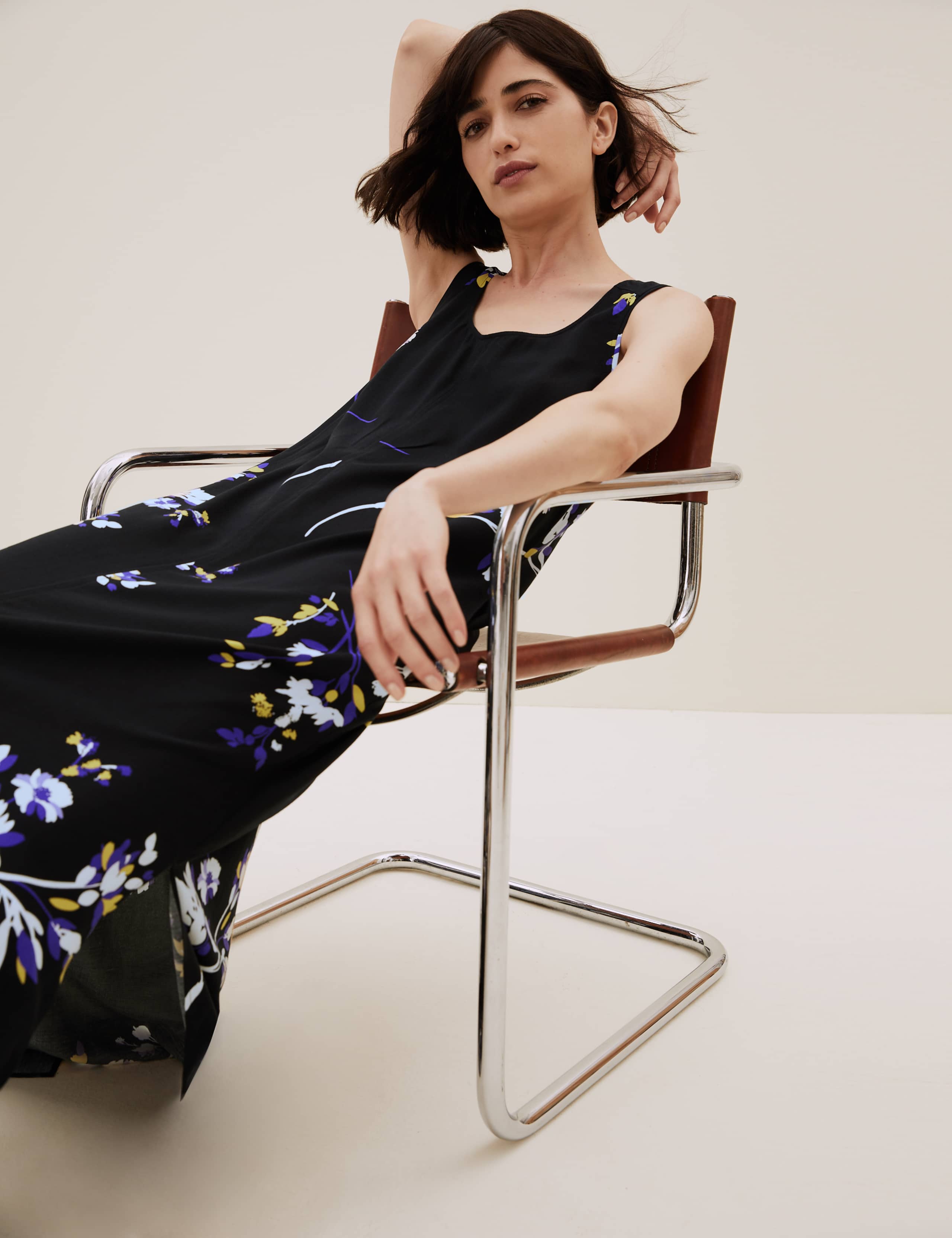 Floral Maxi Column Dress with Linen 3 of 7