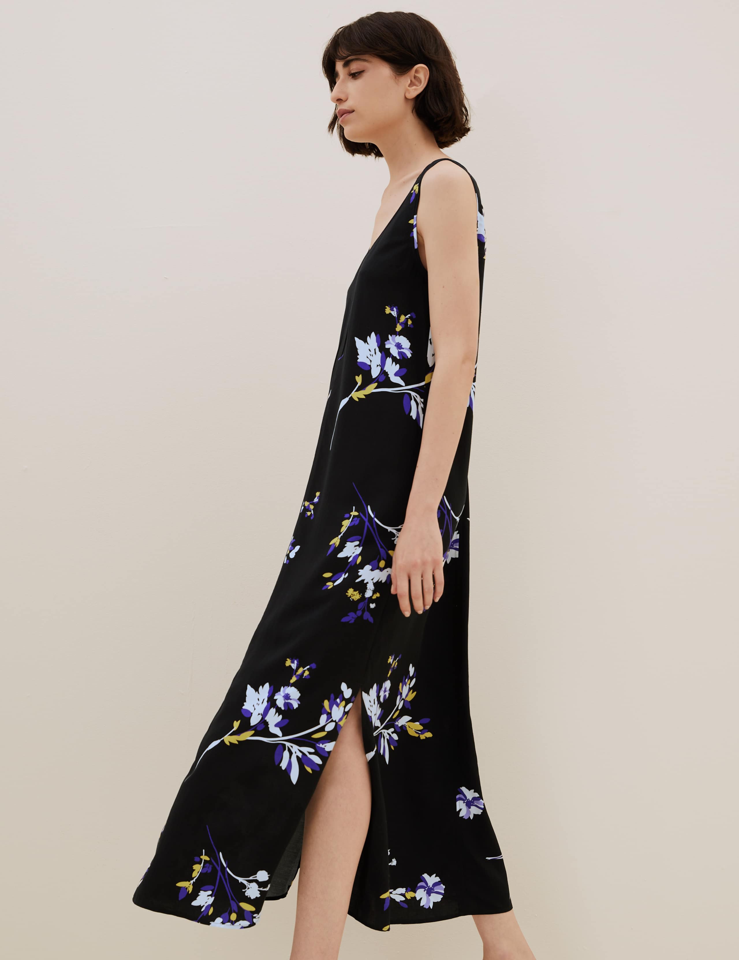 Floral Maxi Column Dress with Linen 4 of 7