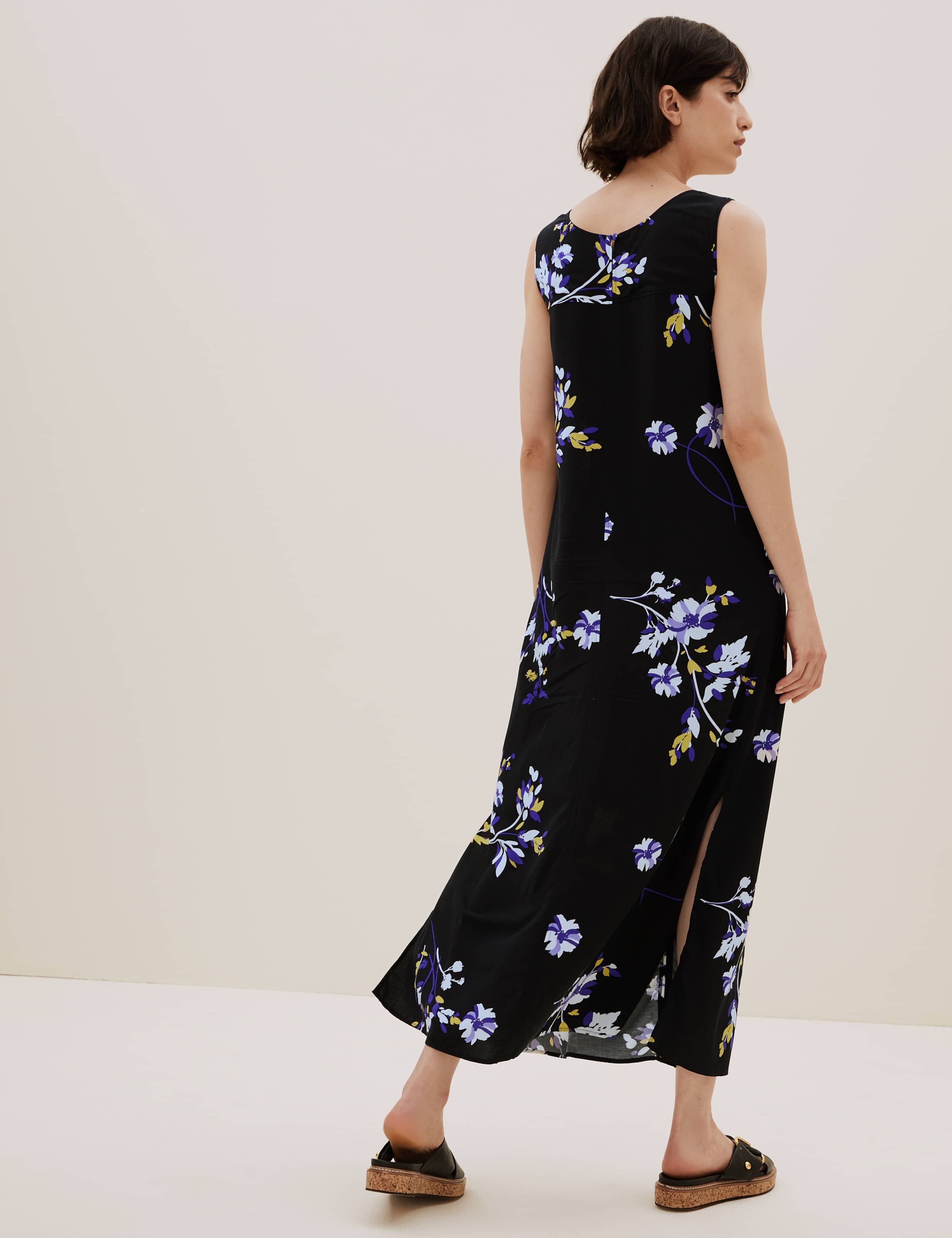 Floral Maxi Column Dress with Linen 6 of 7