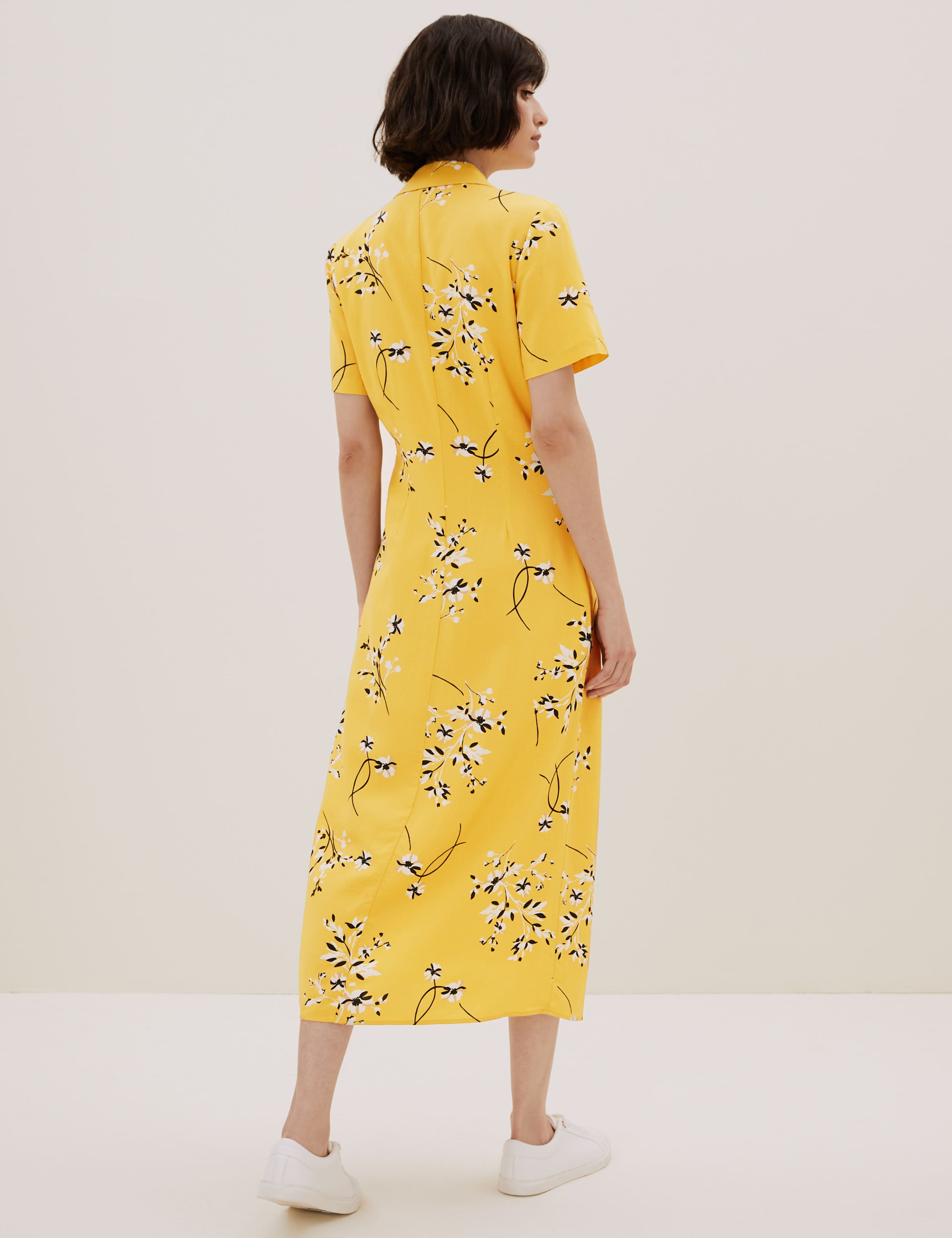 Floral Collared Midi Shirt Dress with Linen 6 of 8