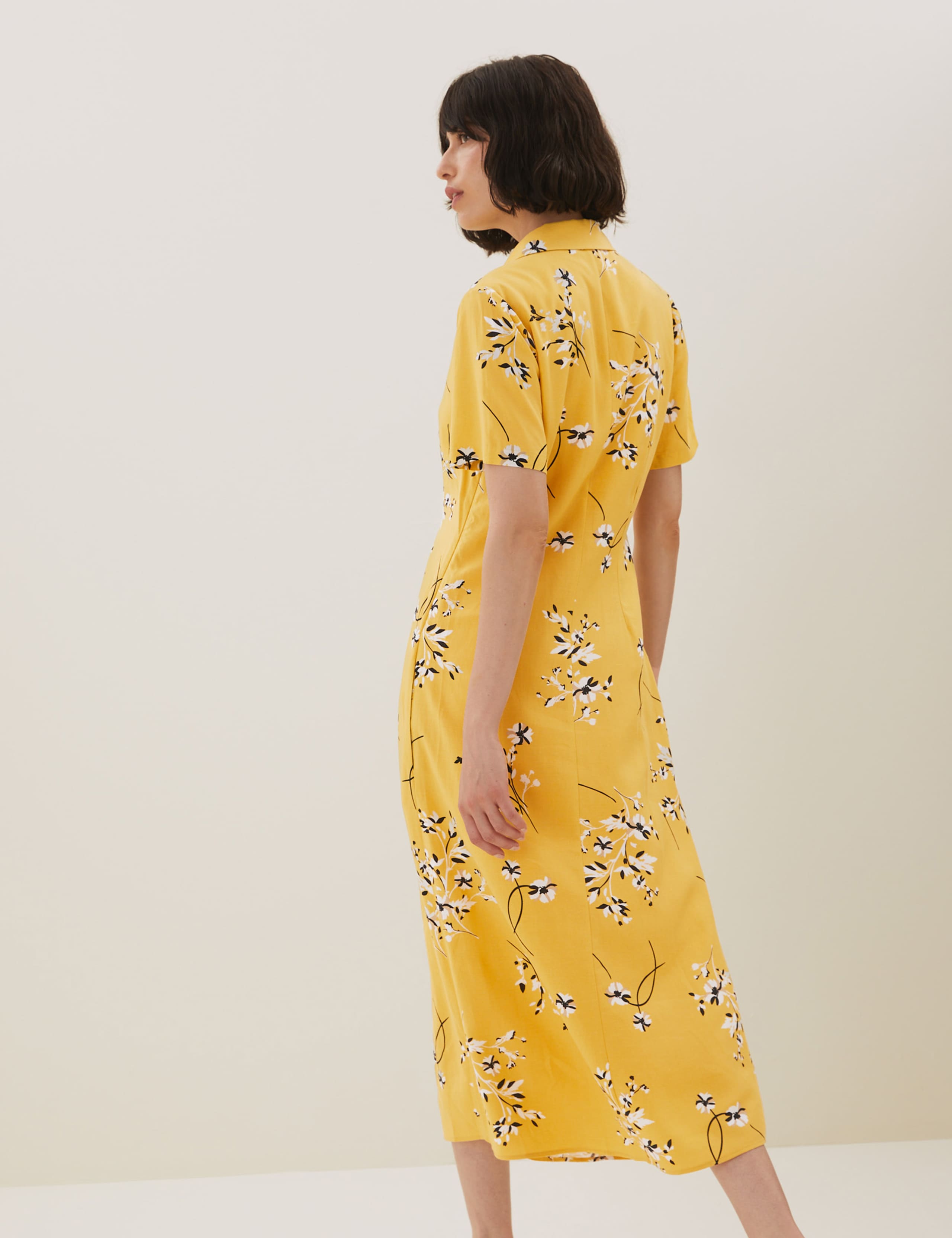 Floral Collared Midi Shirt Dress with Linen 7 of 8