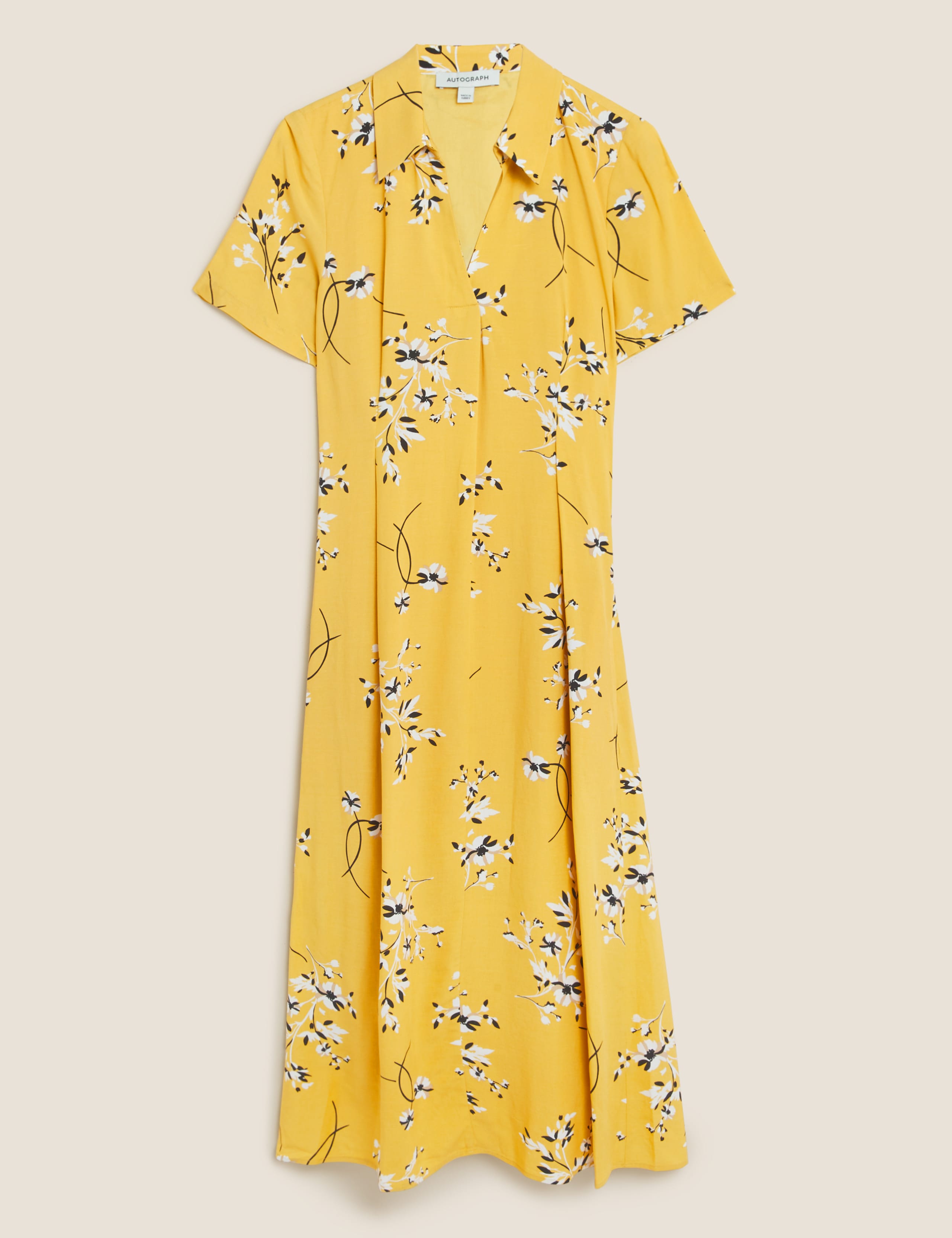 Floral Collared Midi Shirt Dress with Linen 2 of 8