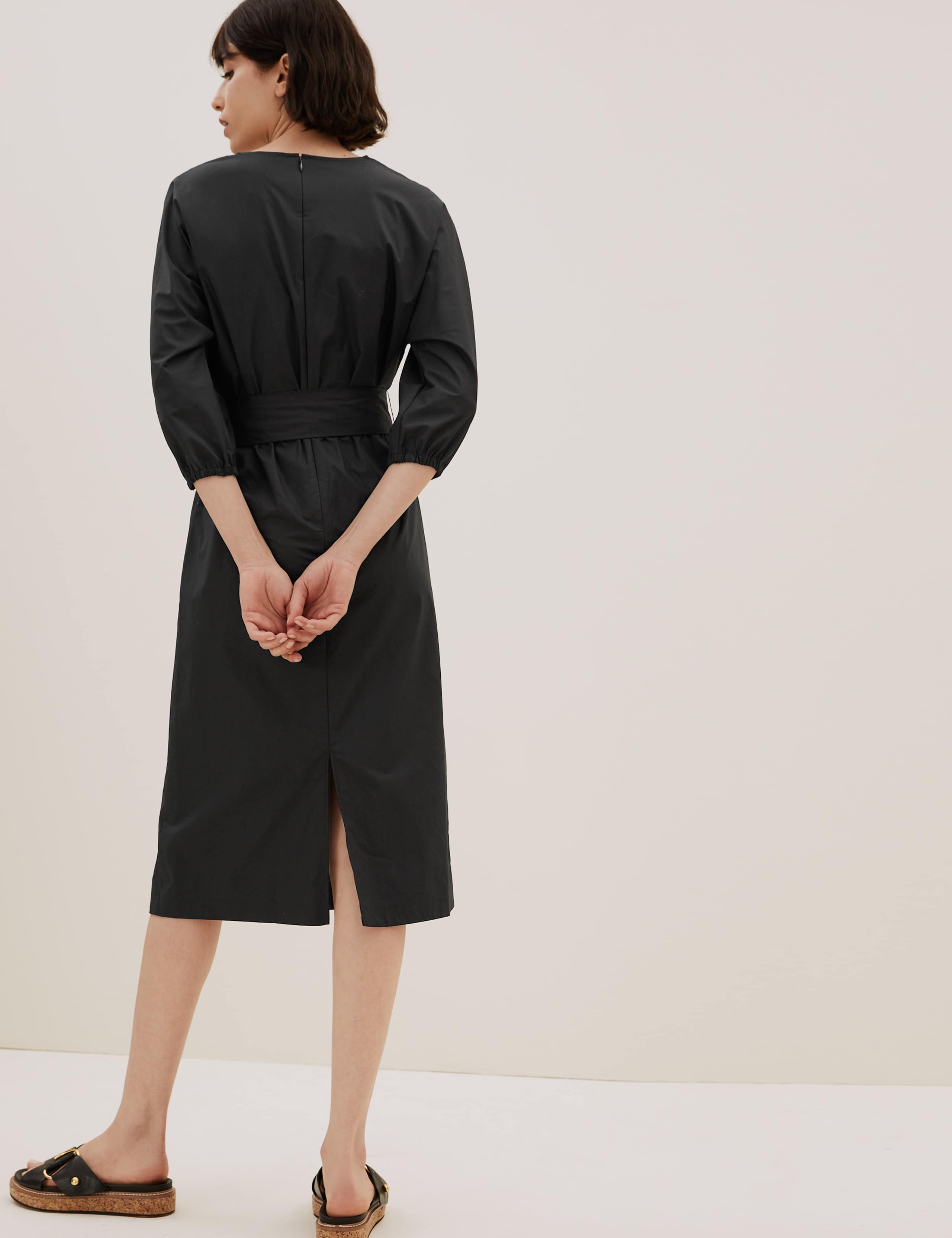 Pure Cotton V-Neck Belted Midi Dress 6 of 7