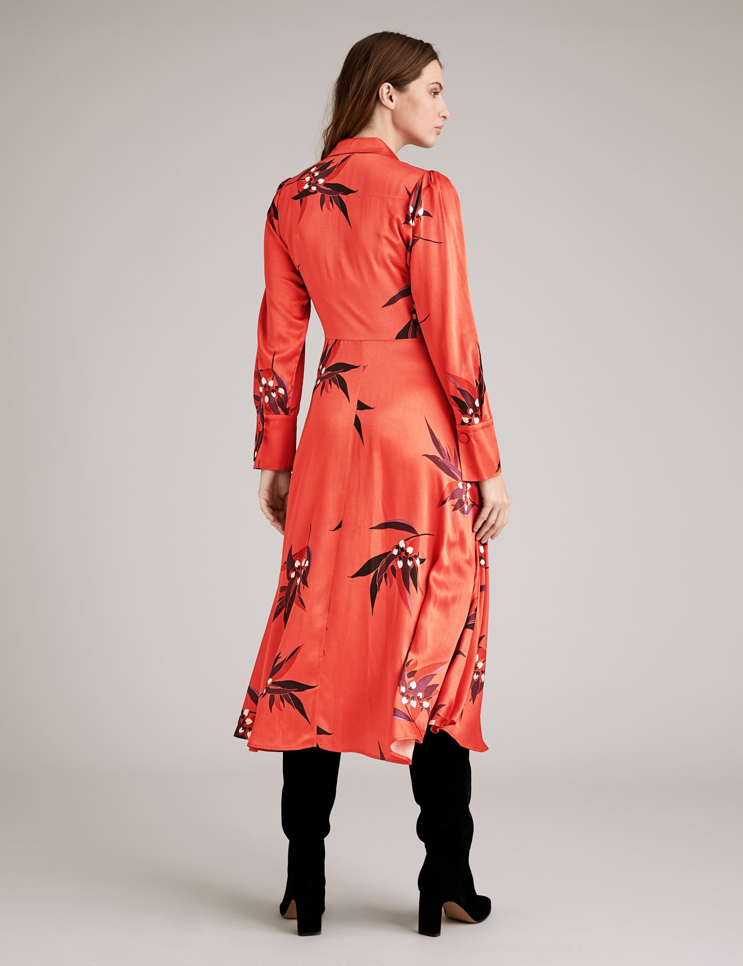 Satin Floral Print Midi Shirt Dress 5 of 5