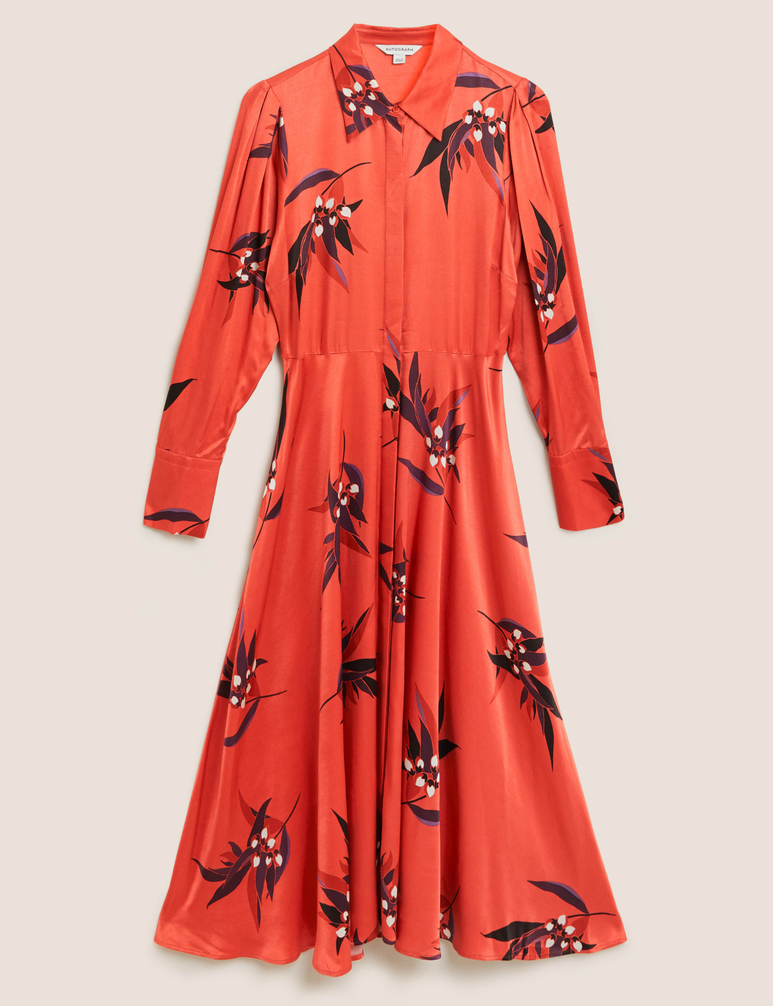 Satin Floral Print Midi Shirt Dress 2 of 5