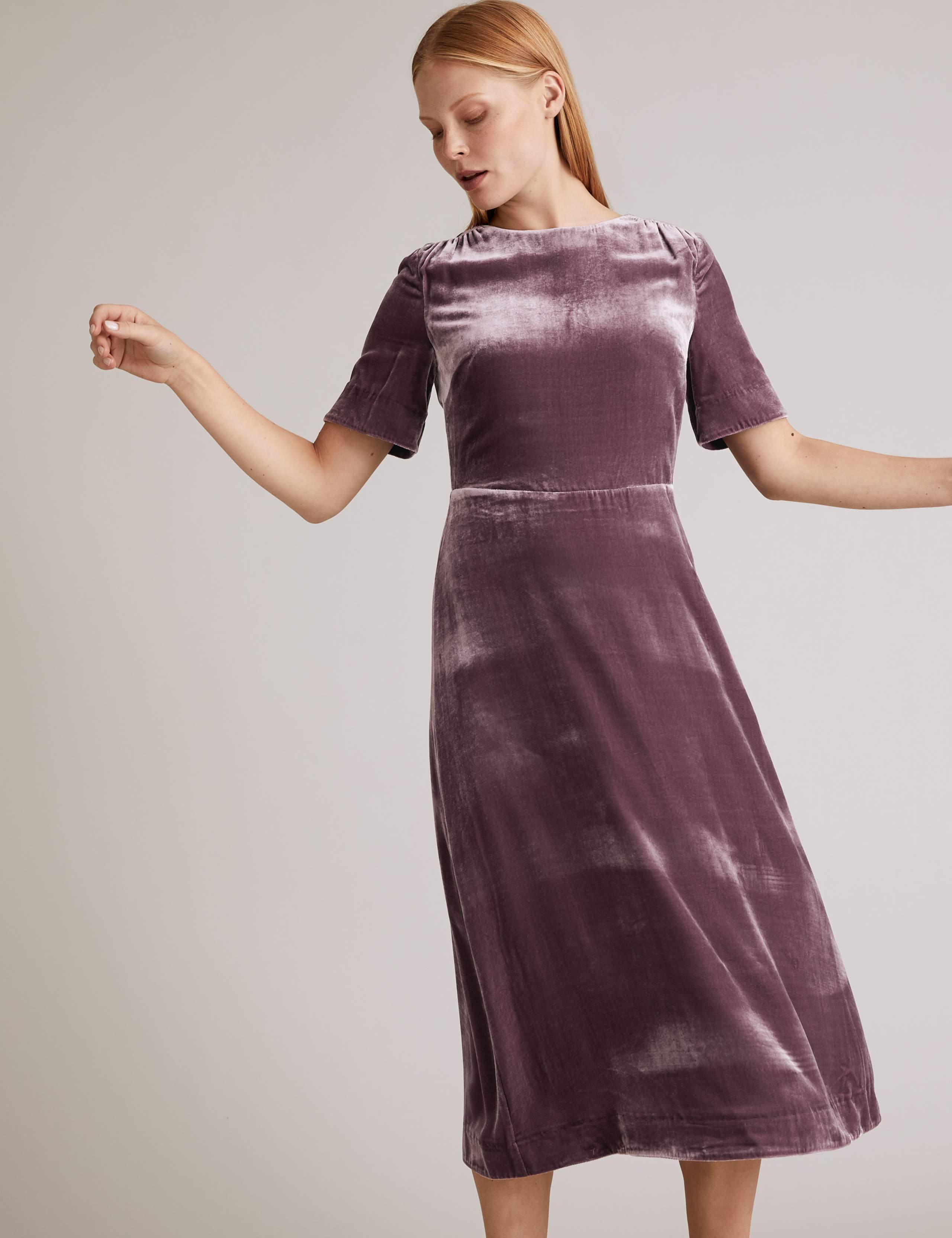 Velvet Midi Waisted Dress with Silk 1 of 5