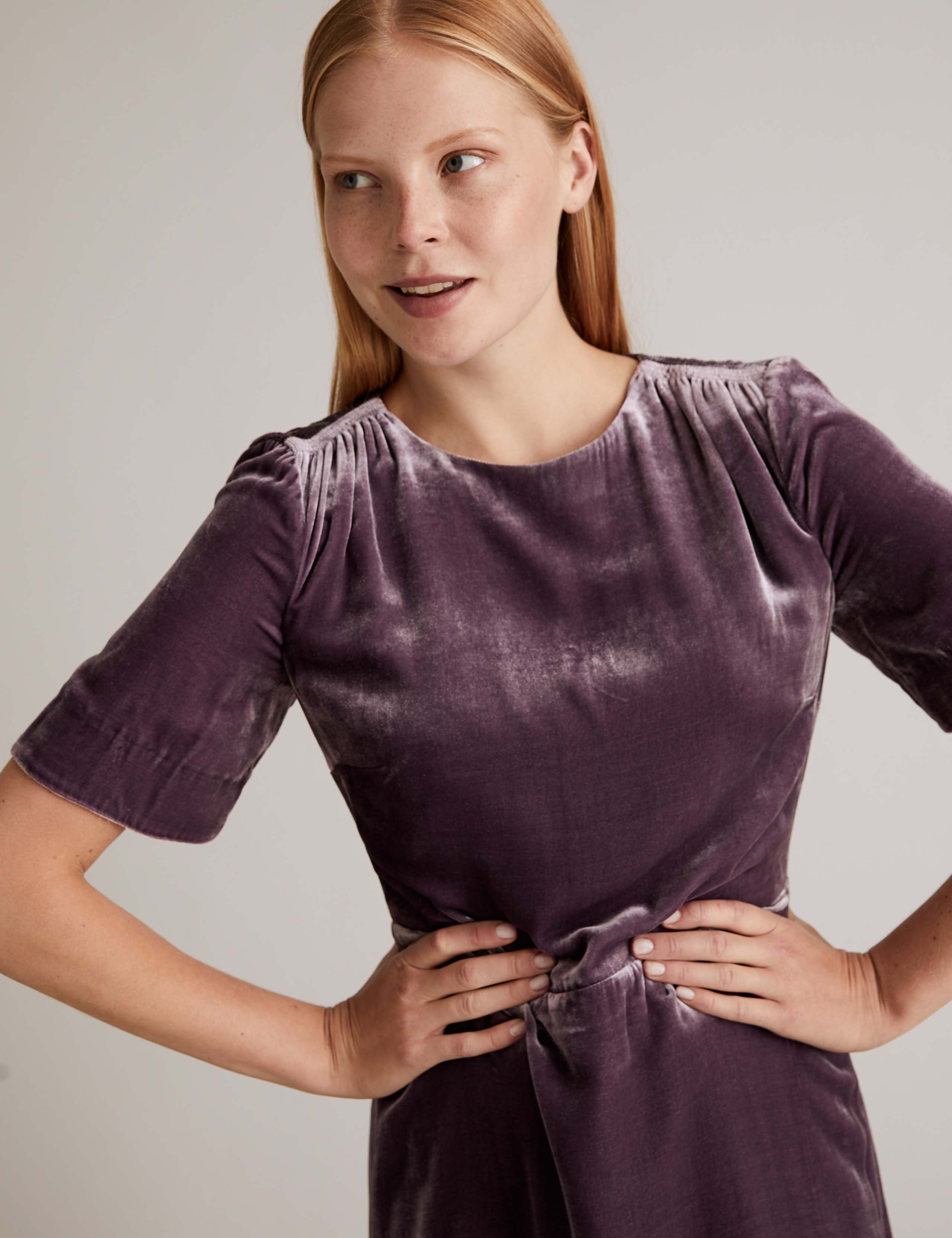 Velvet Midi Waisted Dress with Silk 4 of 5