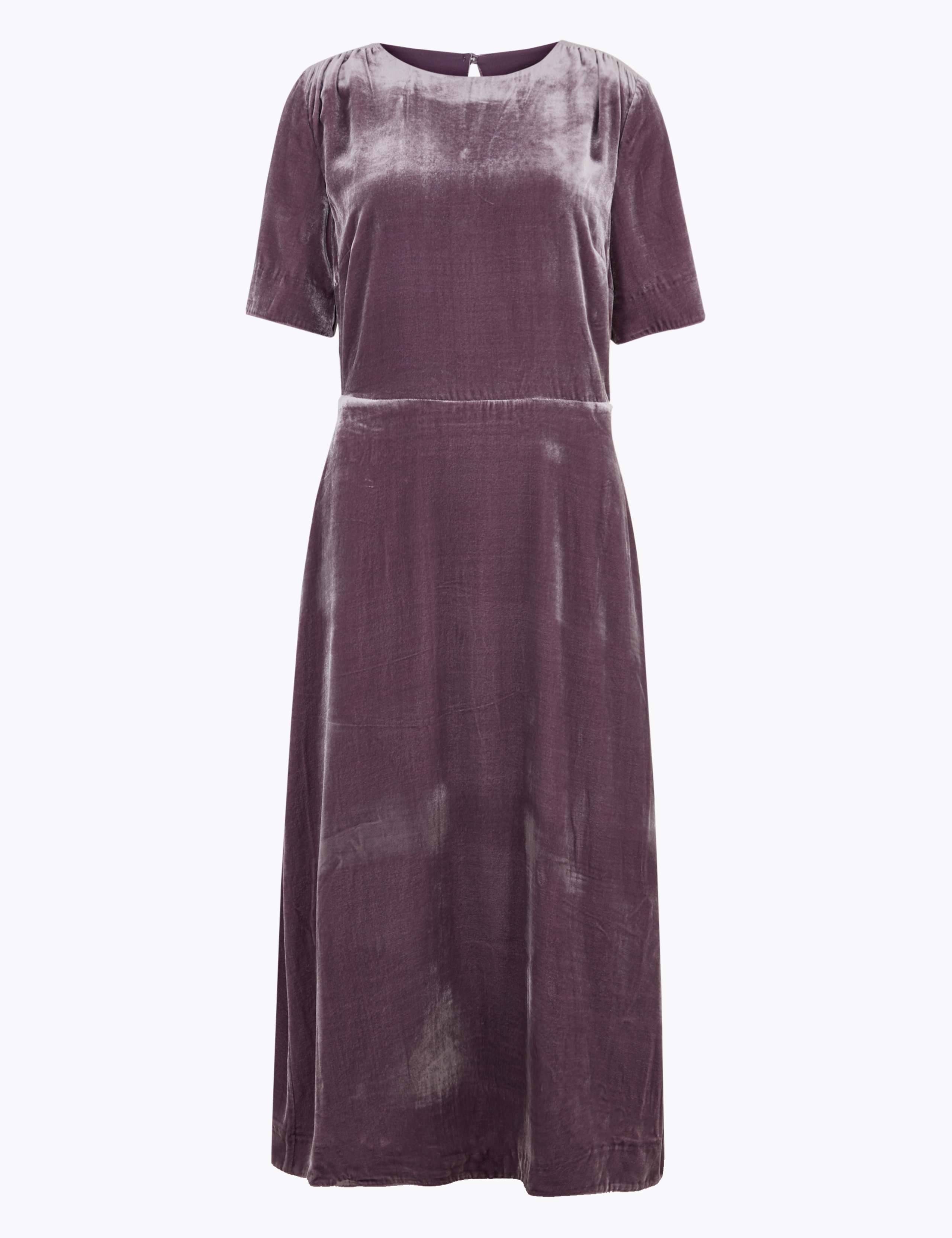 Velvet Midi Waisted Dress with Silk 2 of 5