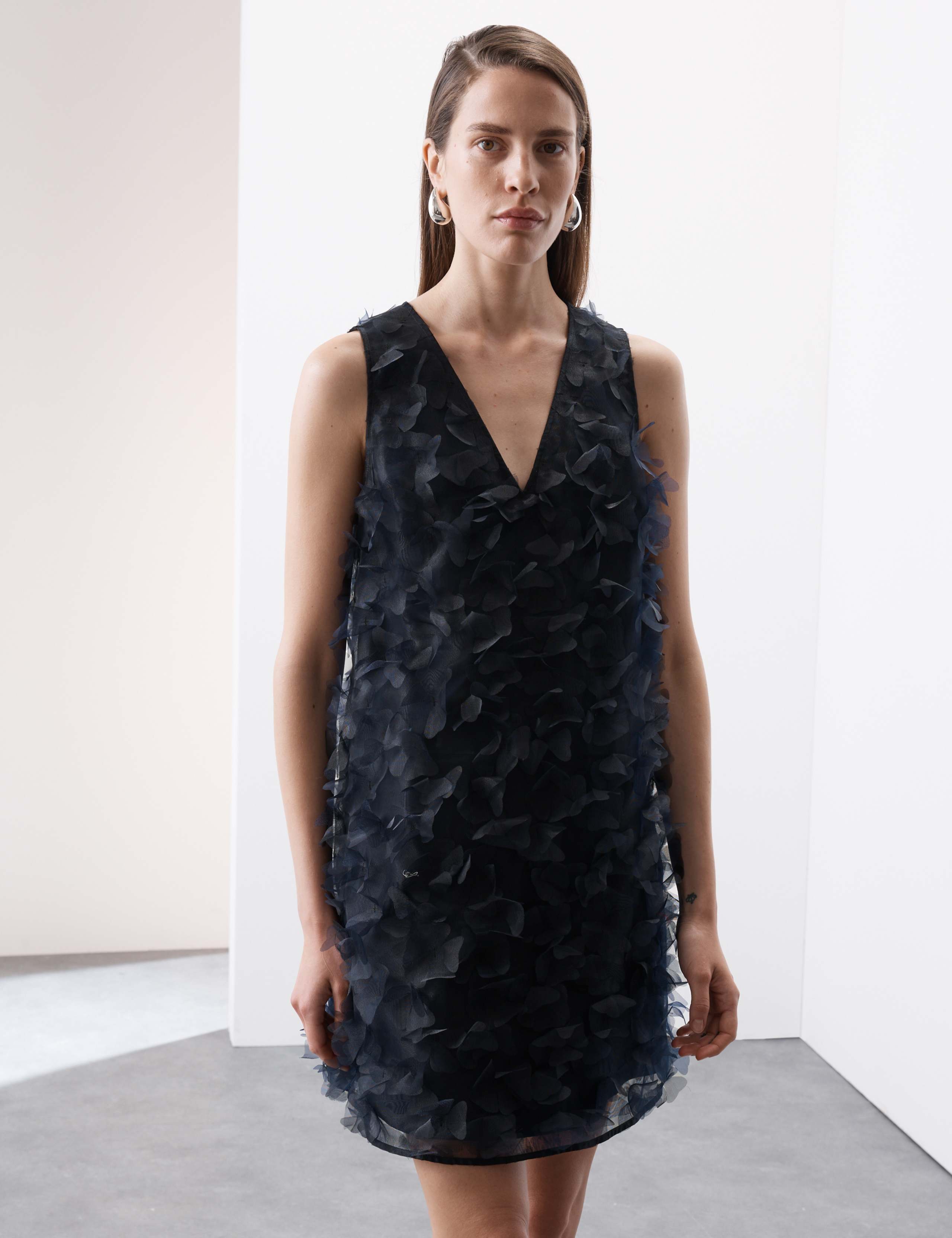 Organza Floral V-Neck Mini Shift Dress 1 of 6