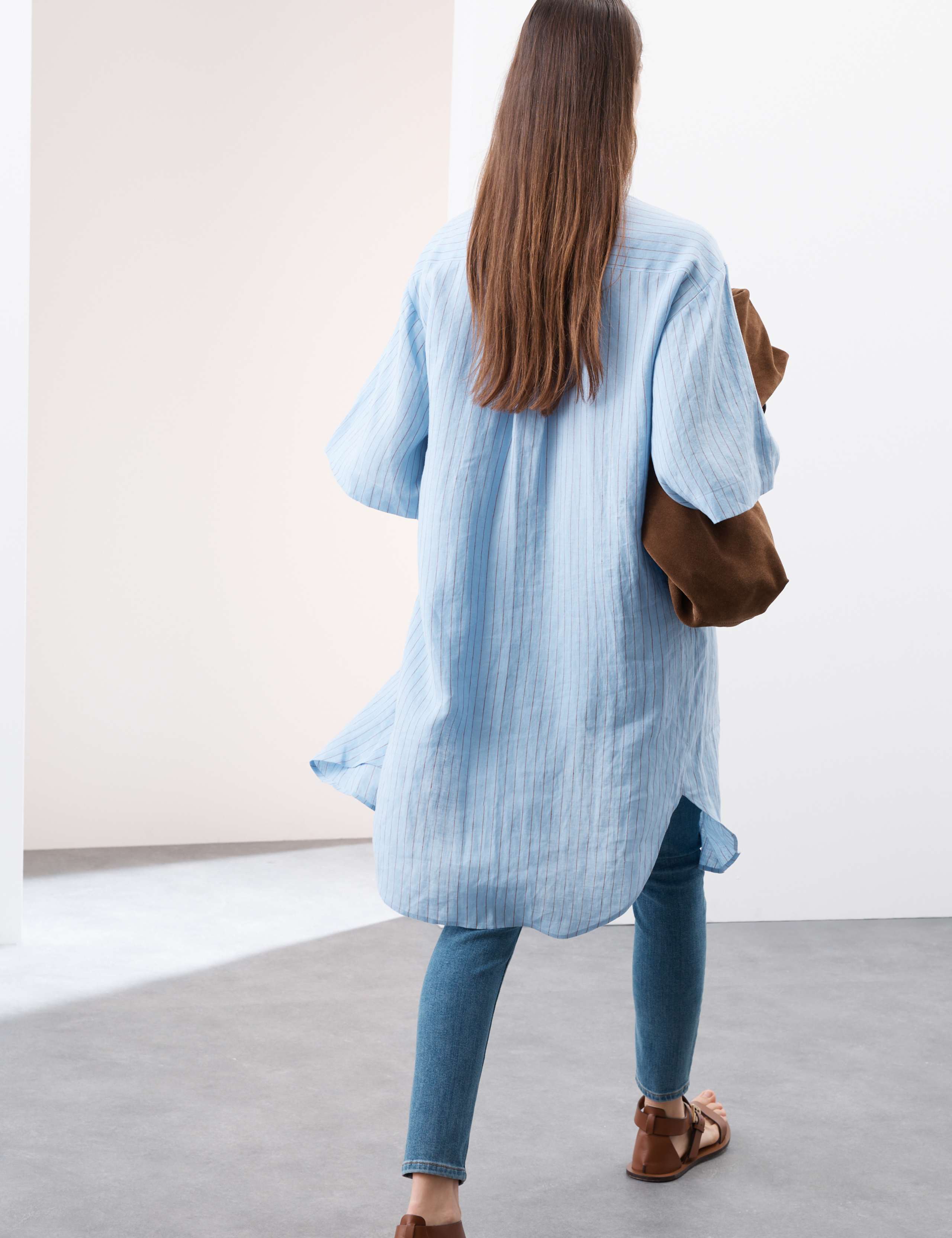 Linen Rich Striped Knee Length Shirt Dress 4 of 7