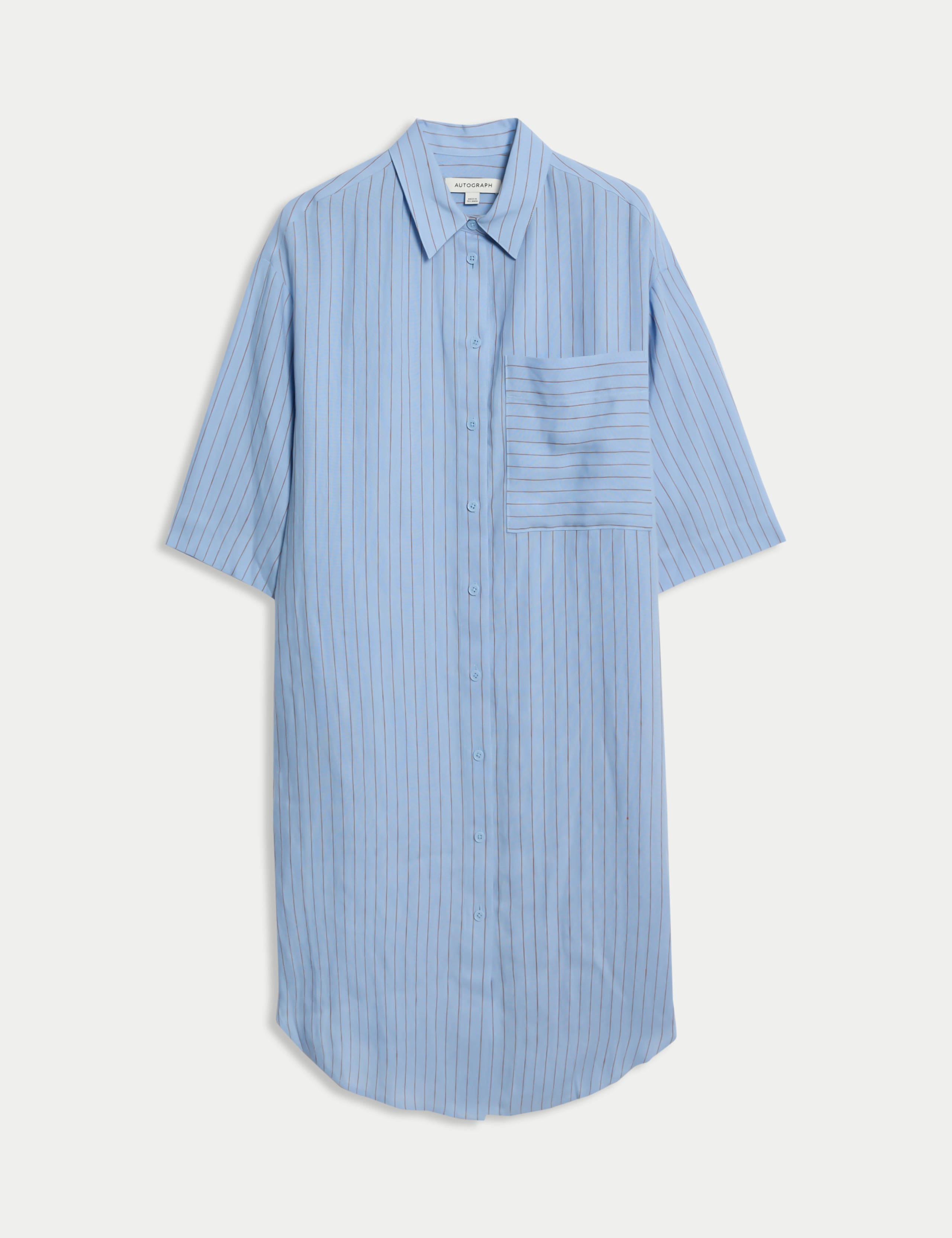 Linen Rich Striped Knee Length Shirt Dress 2 of 7
