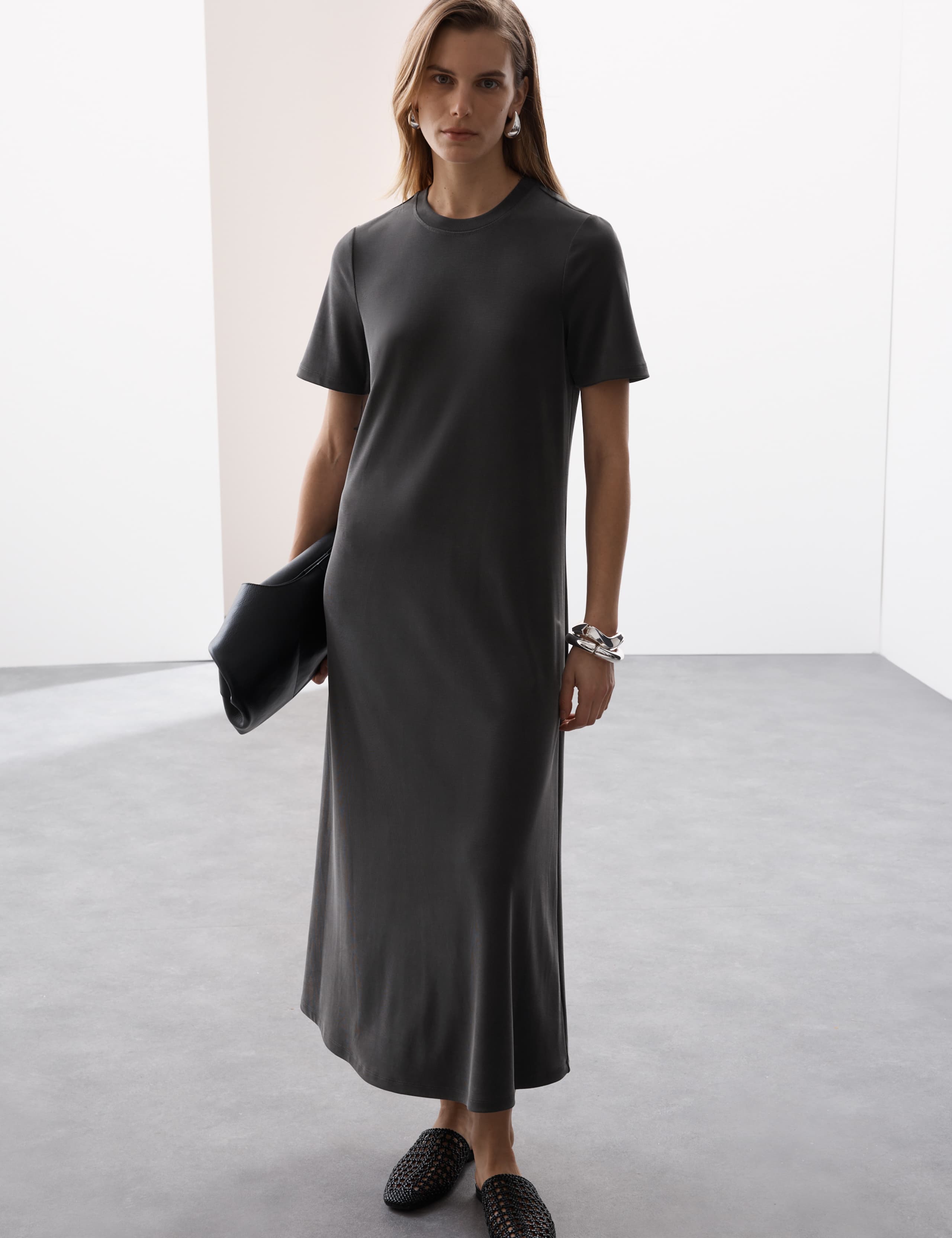 Jersey Ribbed Maxi Column Dress 1 of 7