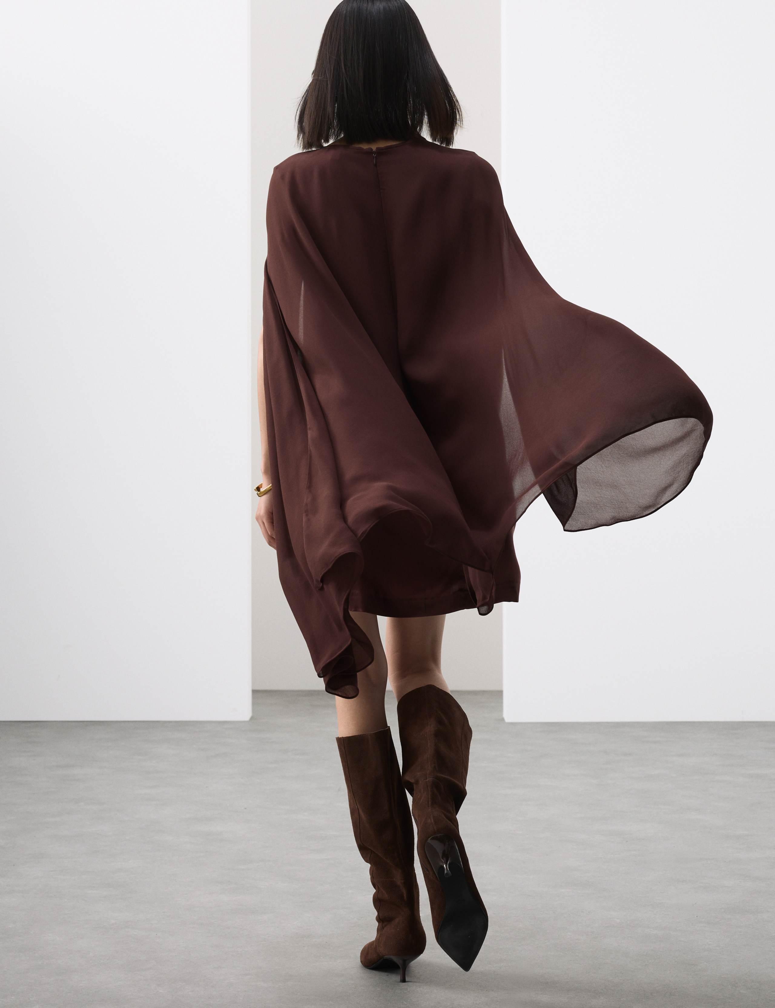 Cupro Rich Cape Detail Mini Dress 4 of 7