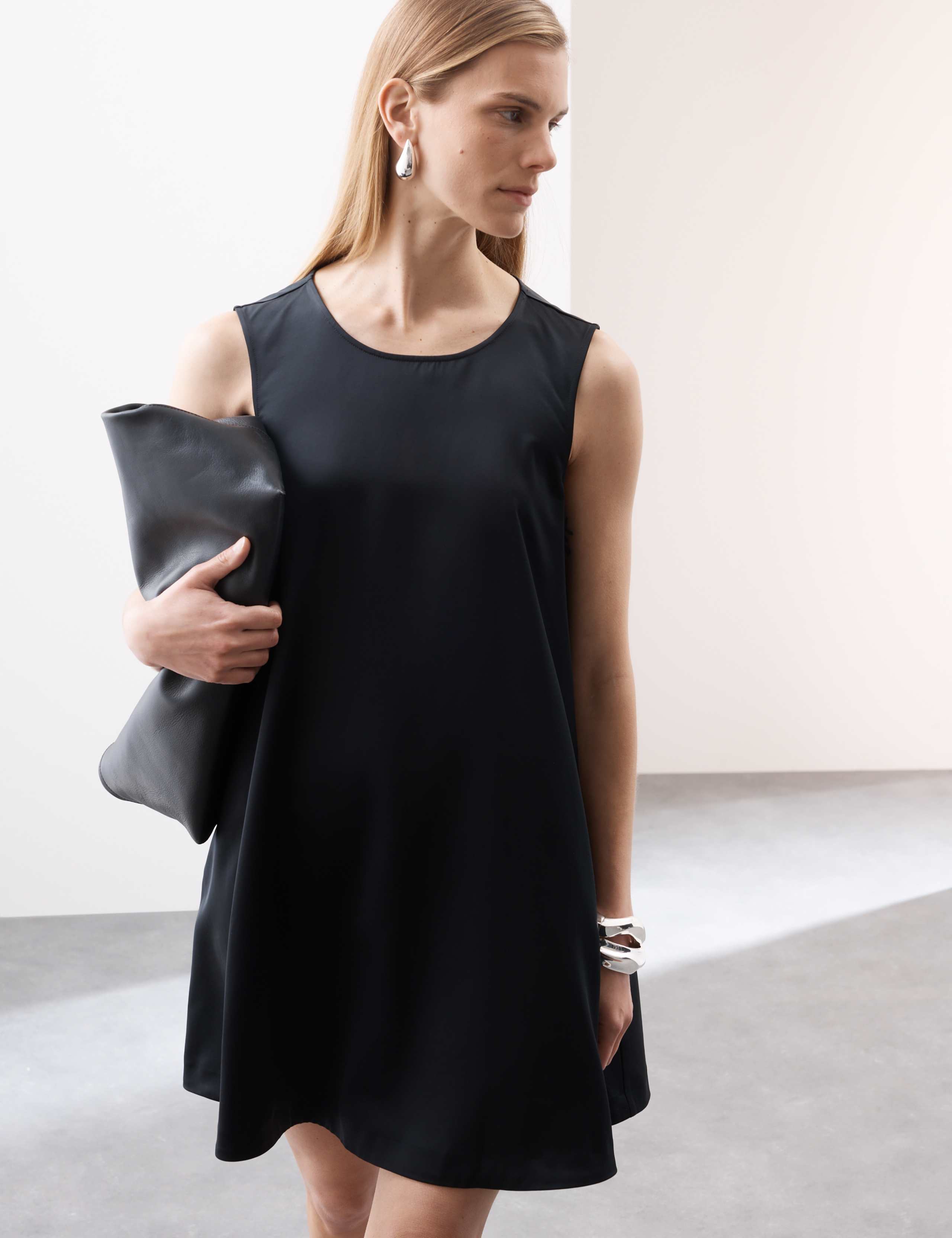 Satin Round Neck Mini Shift Dress 6 of 7