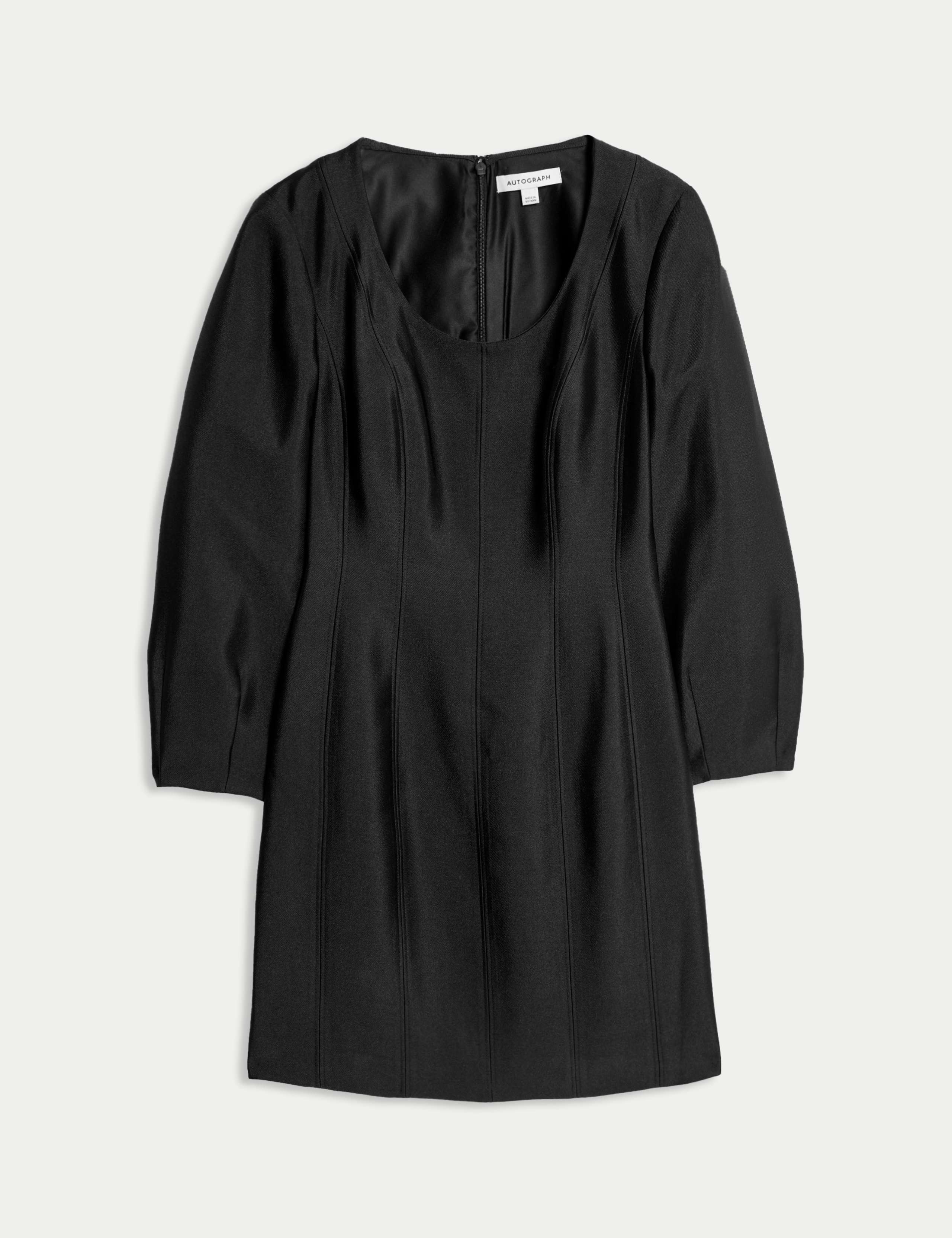 Scoop Neck Mini Waisted Dress With Wool 1 of 1