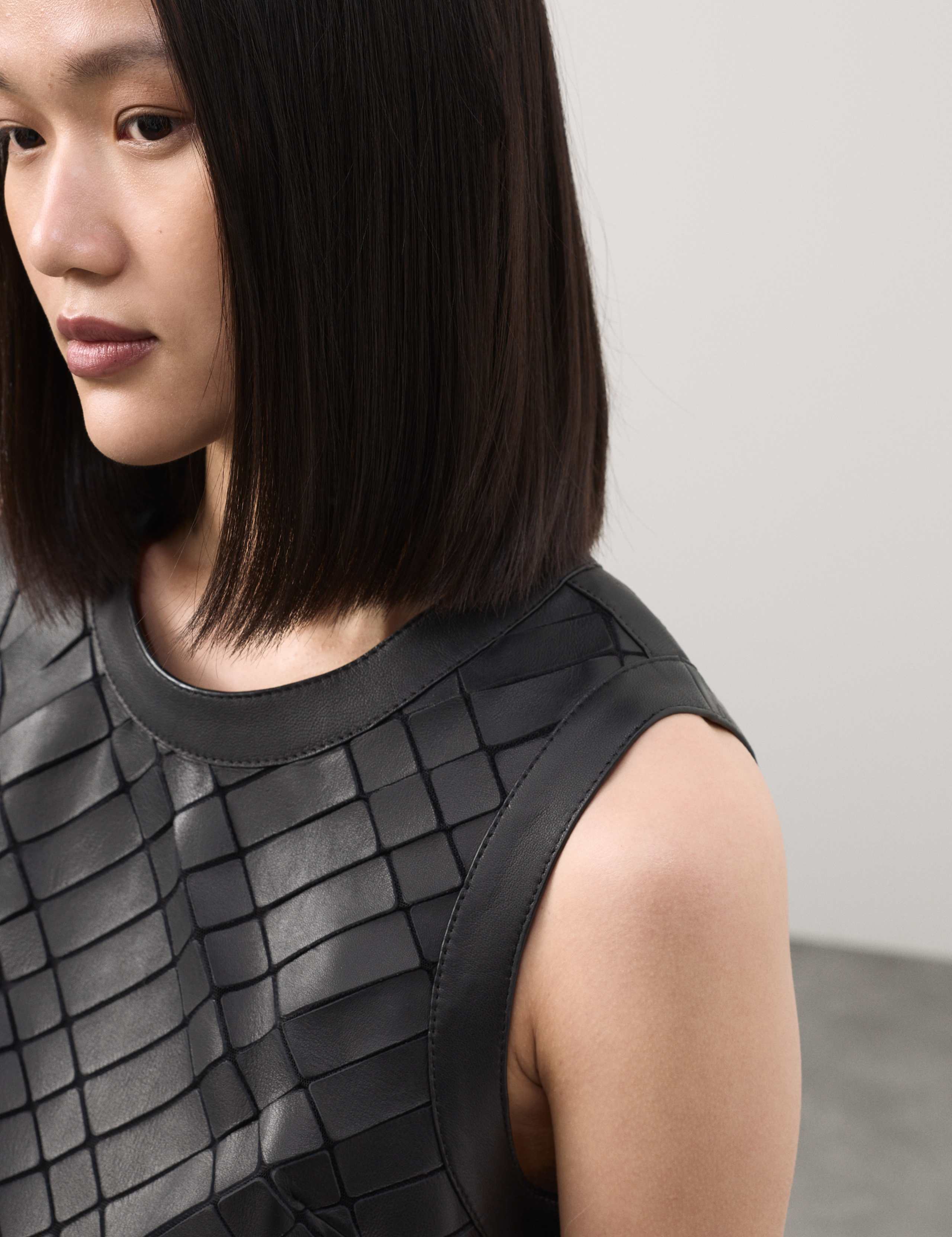 Leather Cutwork Detail Mini Shift Dress 3 of 7