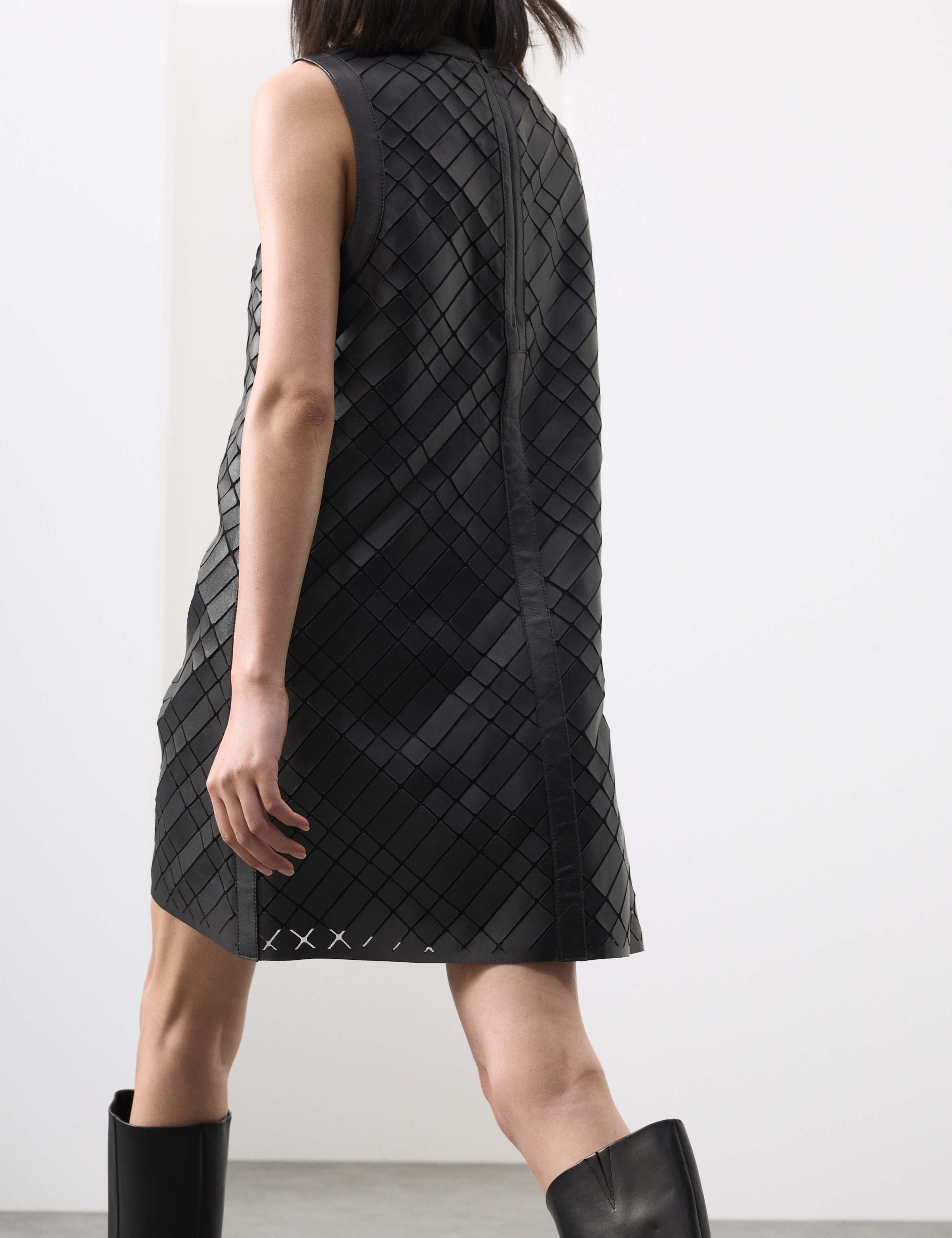 Leather Cutwork Detail Mini Shift Dress 5 of 7