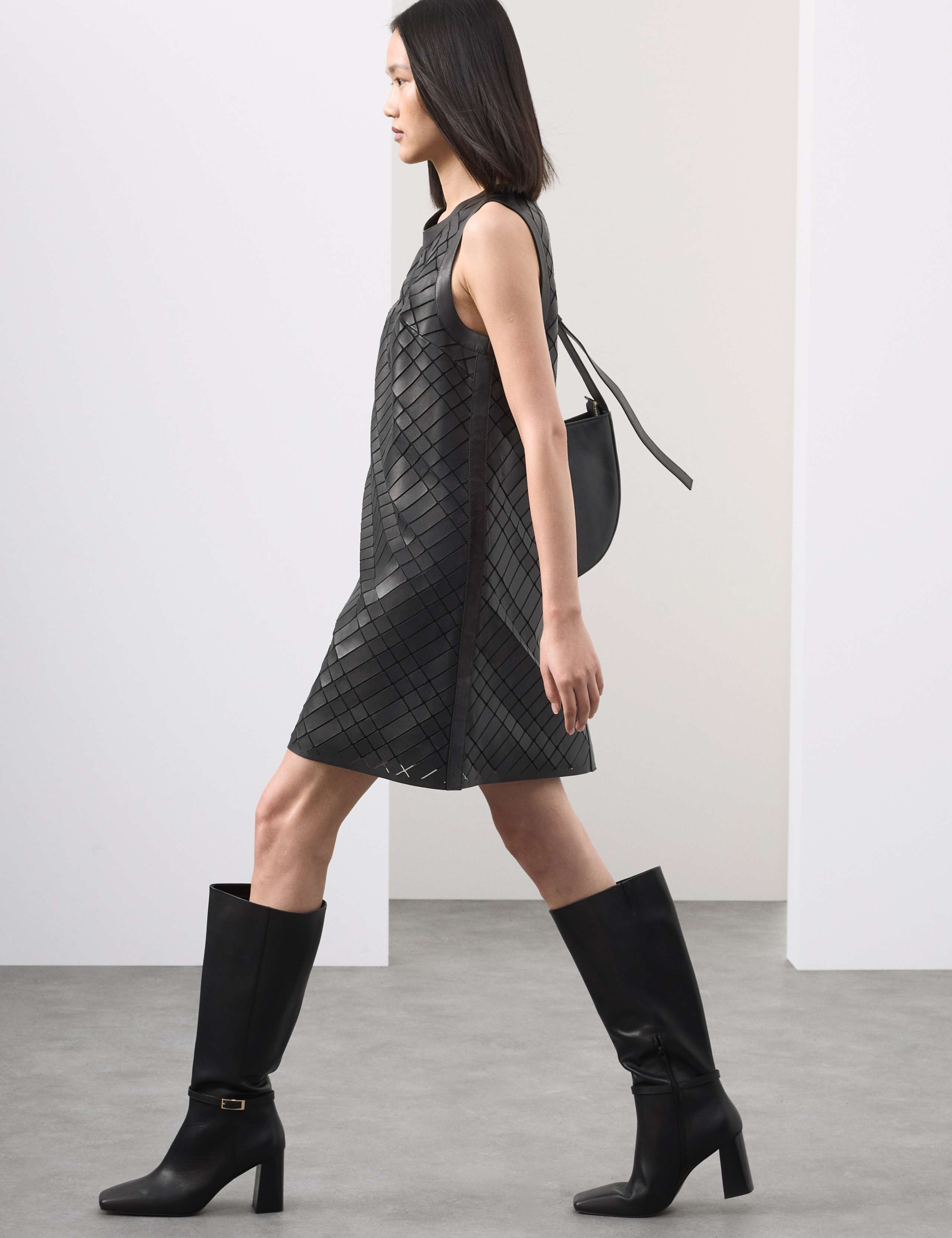 Leather Cutwork Detail Mini Shift Dress 6 of 7