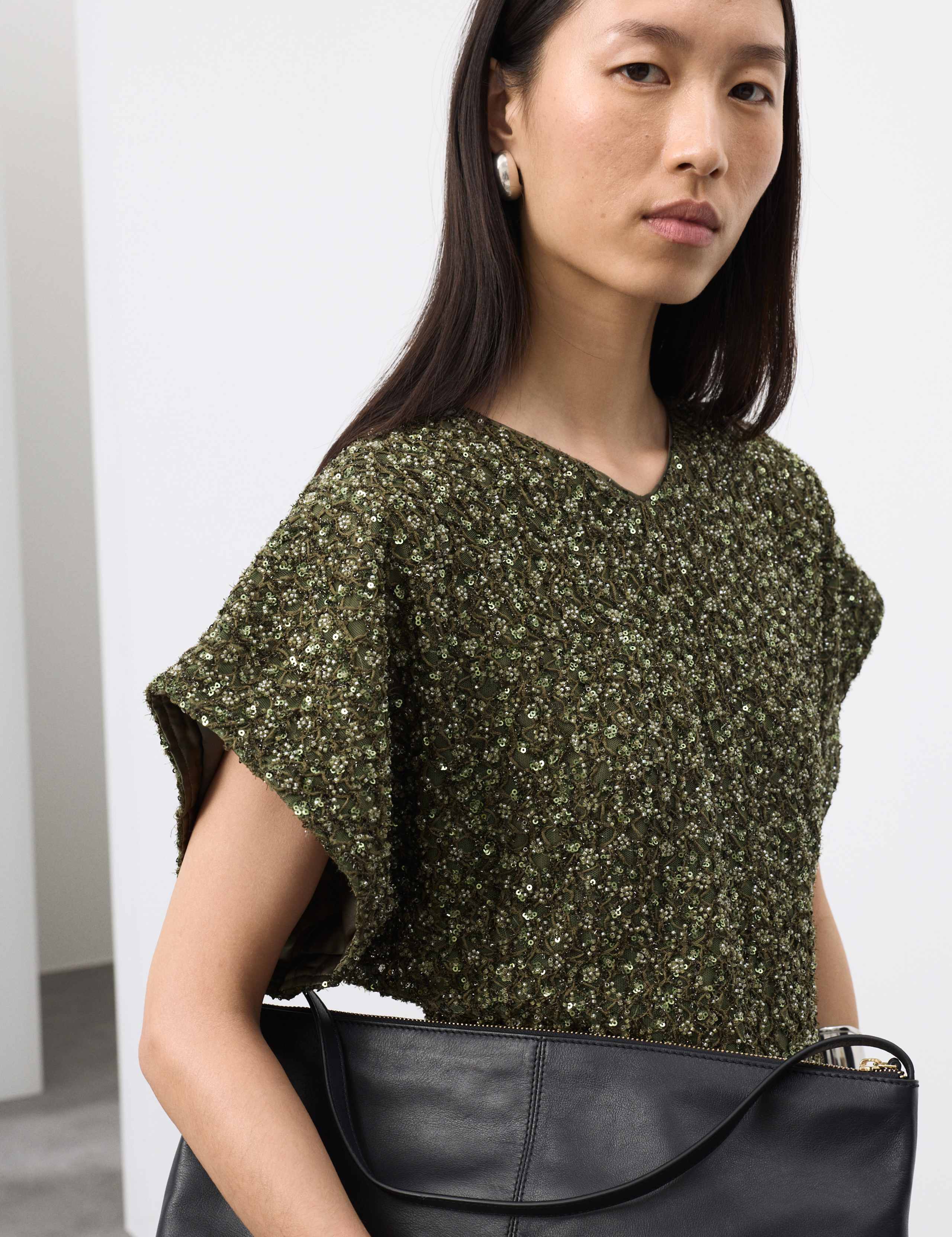 Beaded V-Neck Mini Fitted Shift Dress 4 of 6