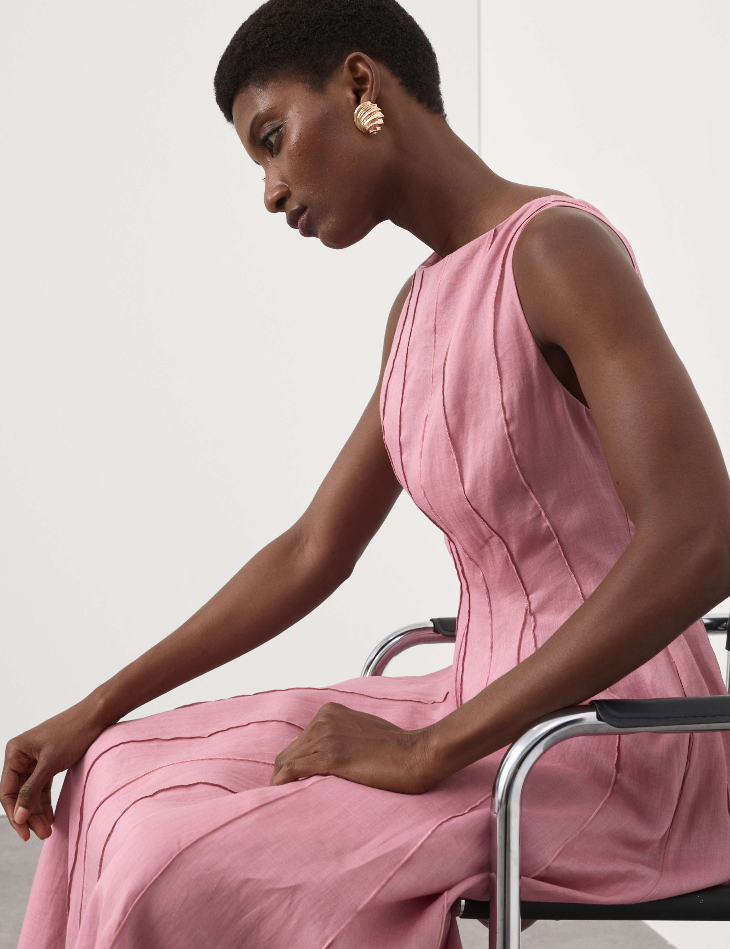 Pure Ramie Godet Waisted Maxi Dress 6 of 7