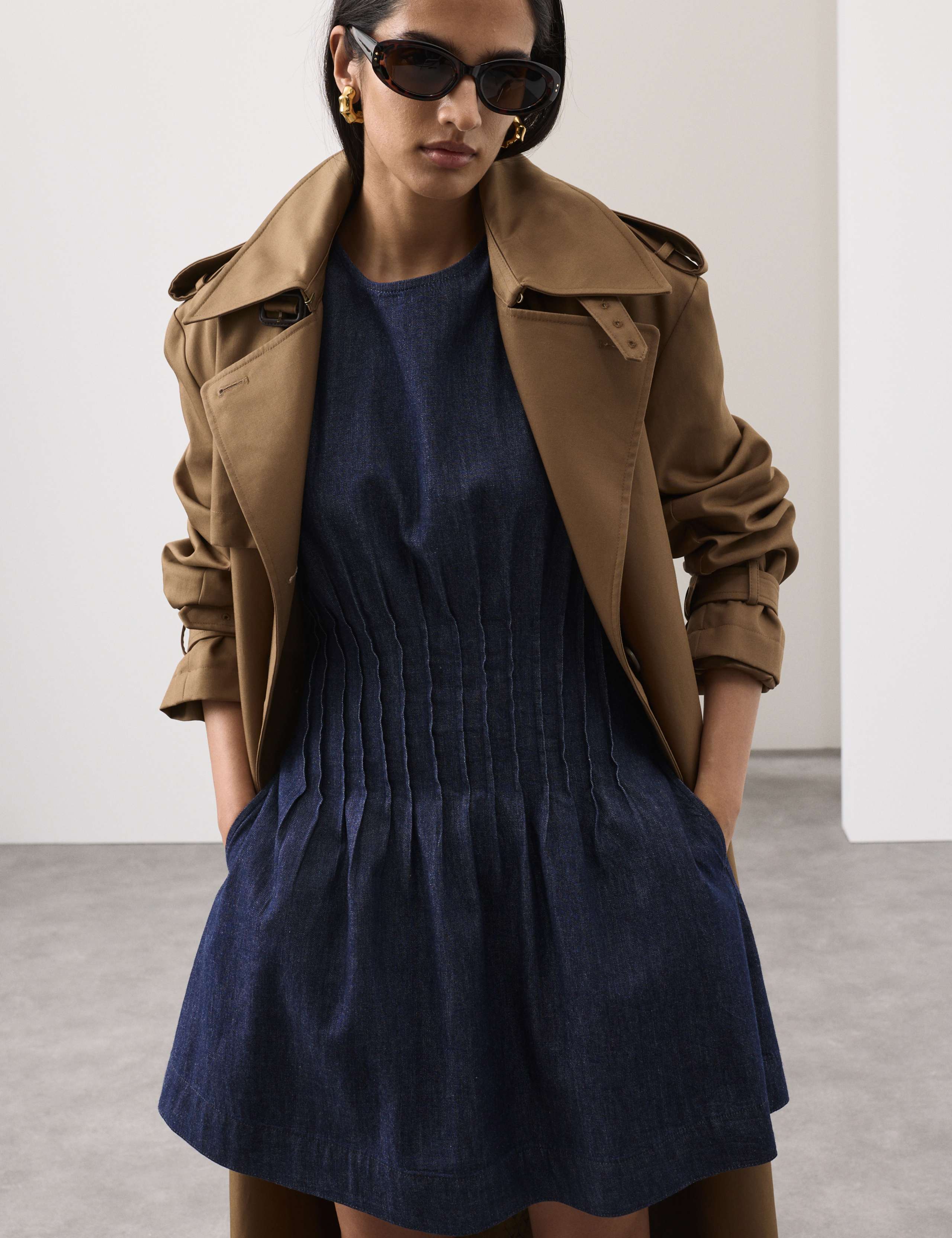 Denim Pintuck Mini Skater Dress 3 of 7