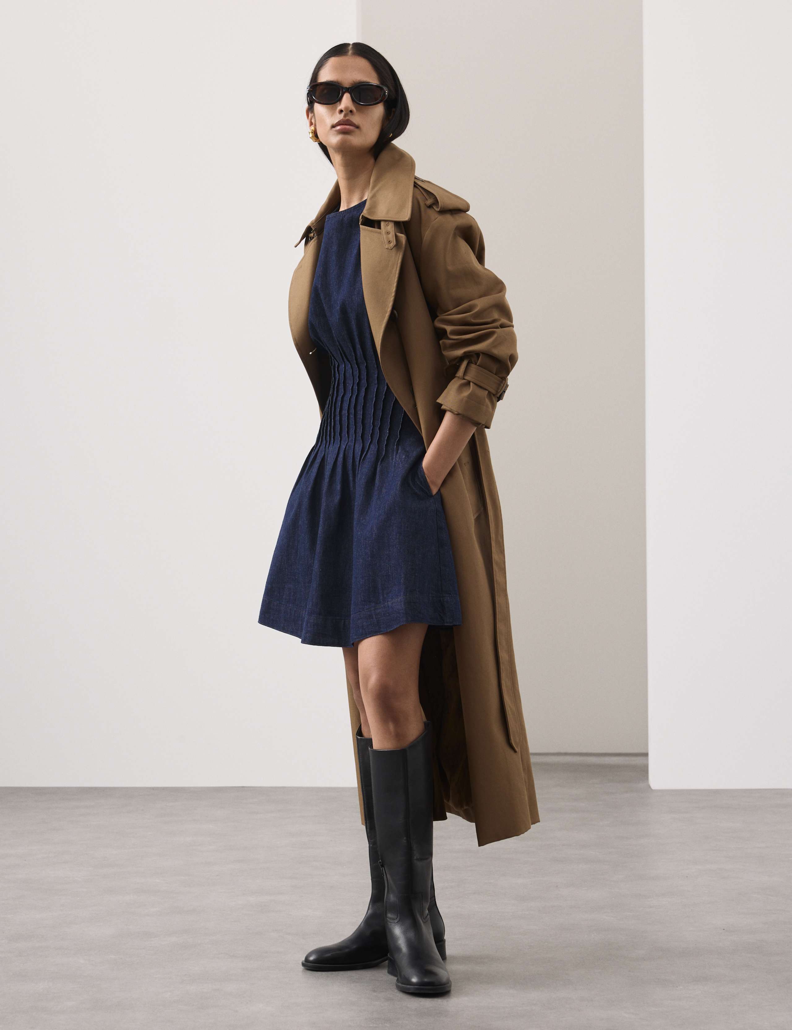 Denim Pintuck Mini Skater Dress 6 of 7