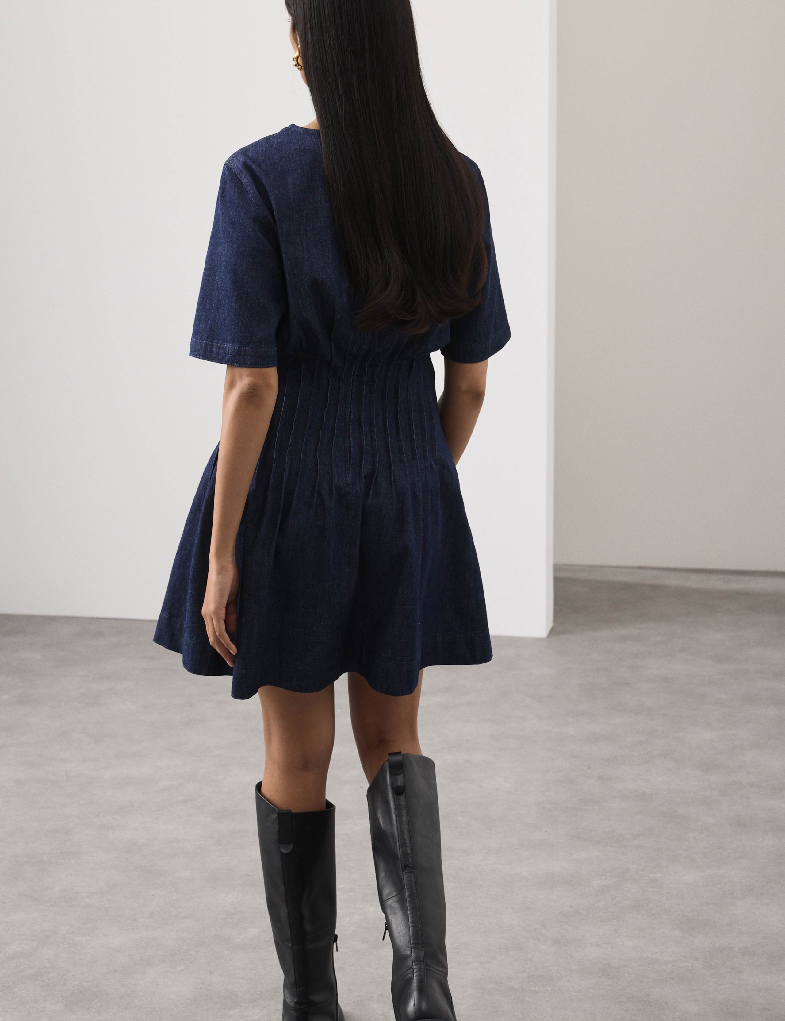 Denim Pintuck Mini Skater Dress 7 of 7