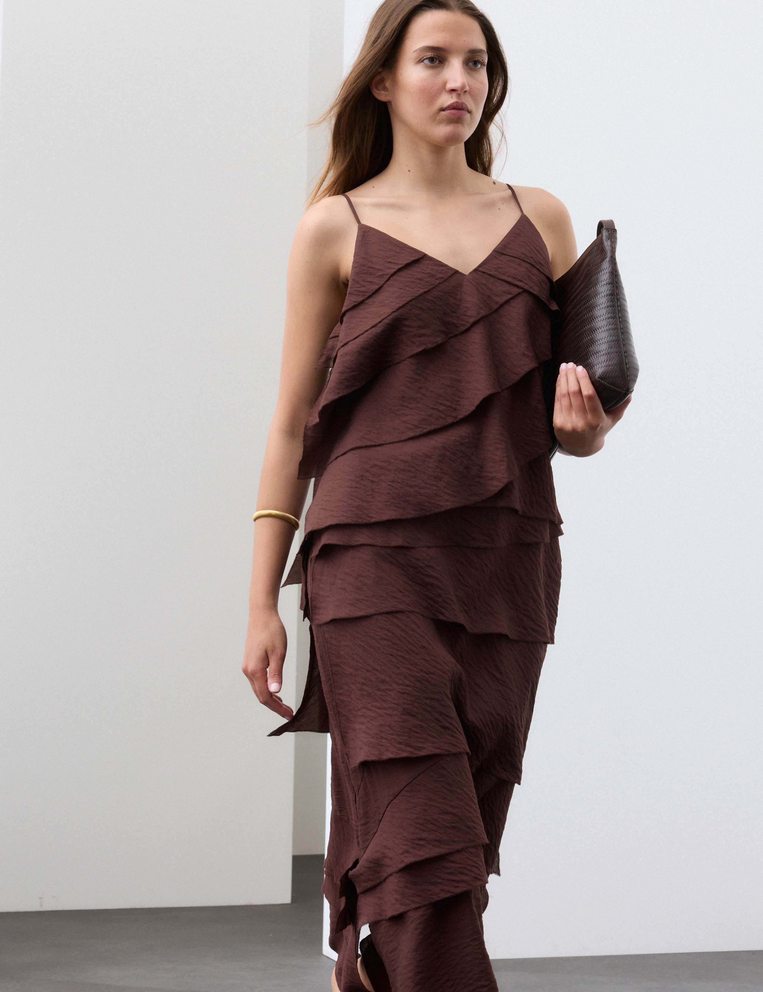 Textured V-Neck Ruffle Maxi Cami Dress 1 of 7