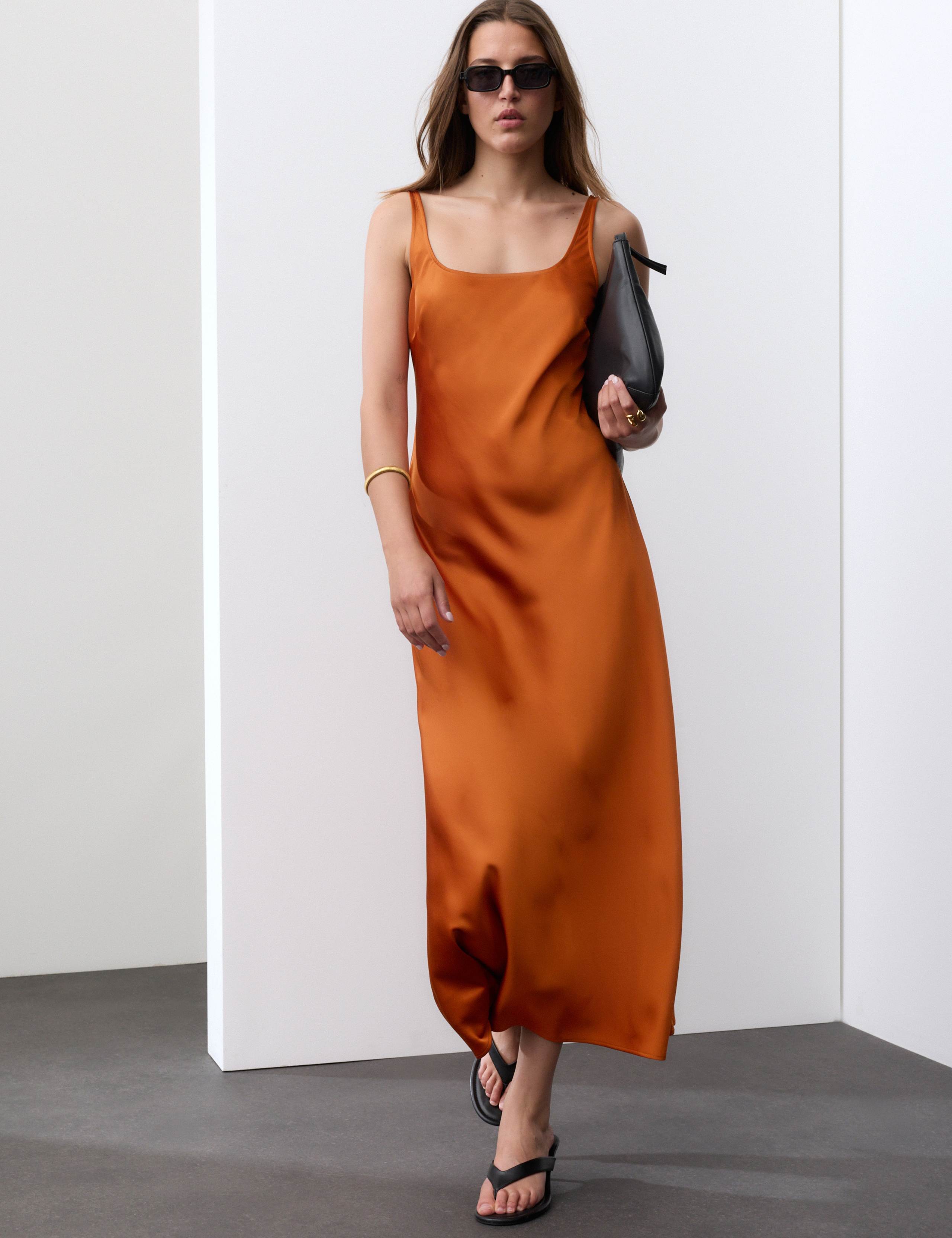 Satin Scoop Neck Maxi Slip Dress 1 of 7
