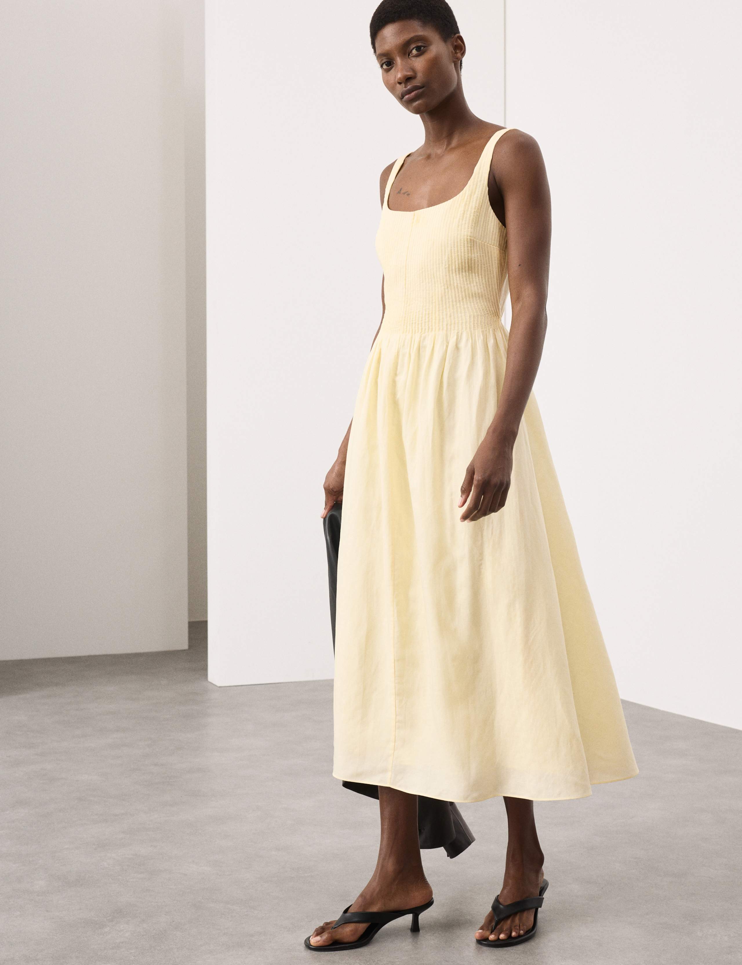 Linen Rich Pintuck Midaxi Skater Dress 1 of 7