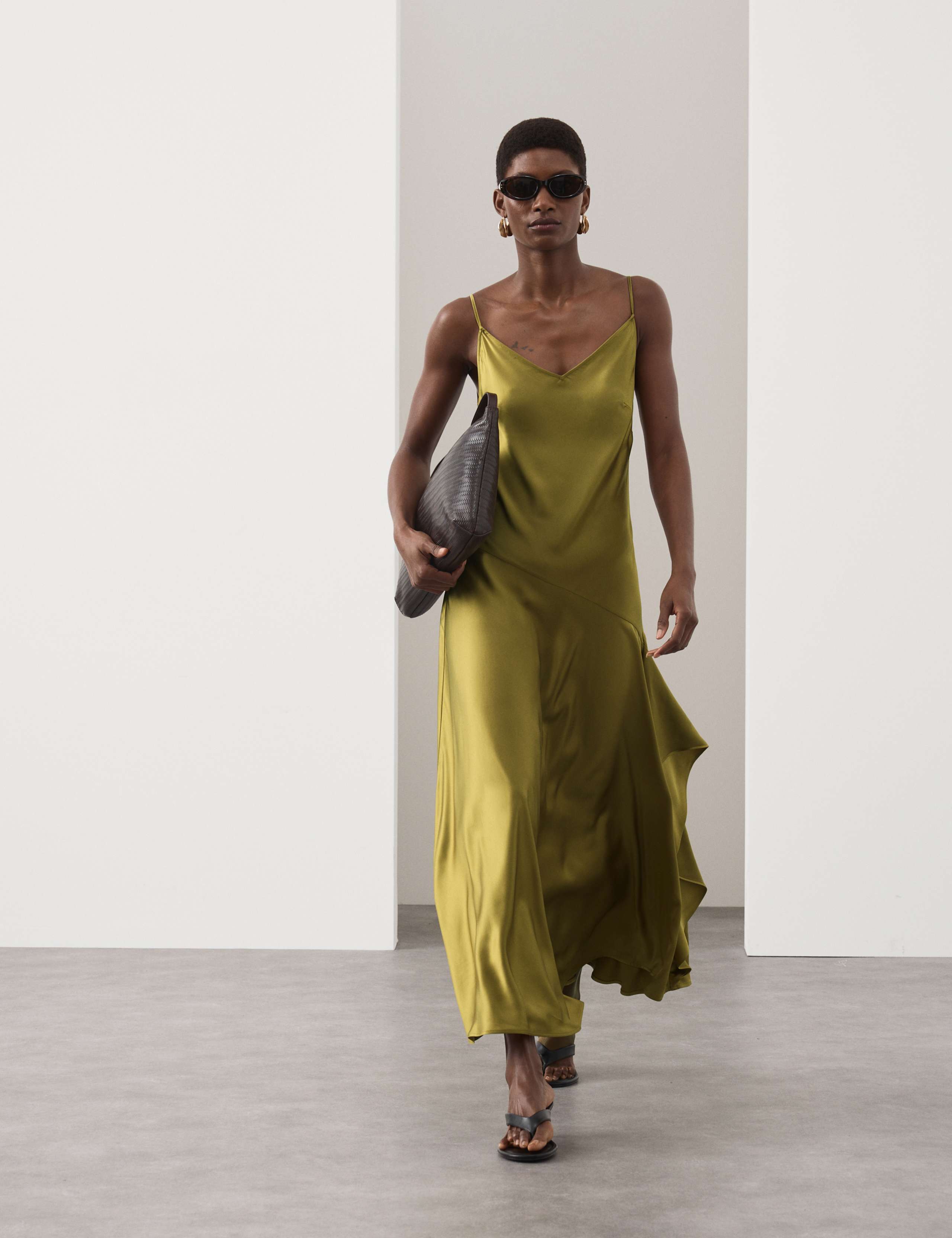 Satin Ruffle Maxi Slip Dress 1 of 7