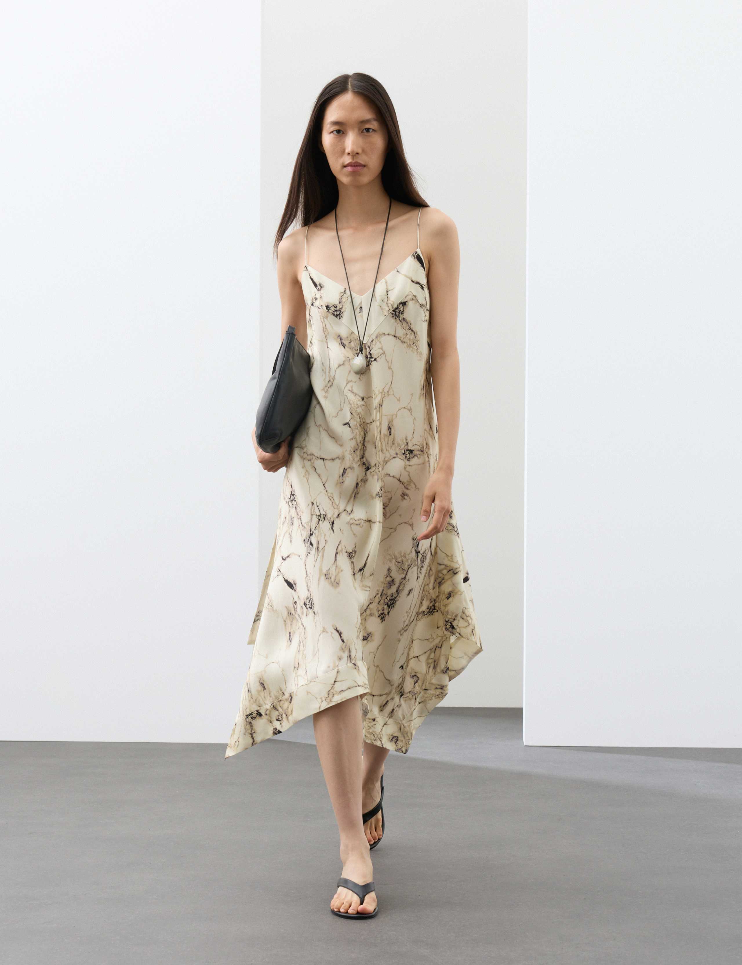 Cupro Rich Printed Asymmetric Midi Slip Dress 1 of 9