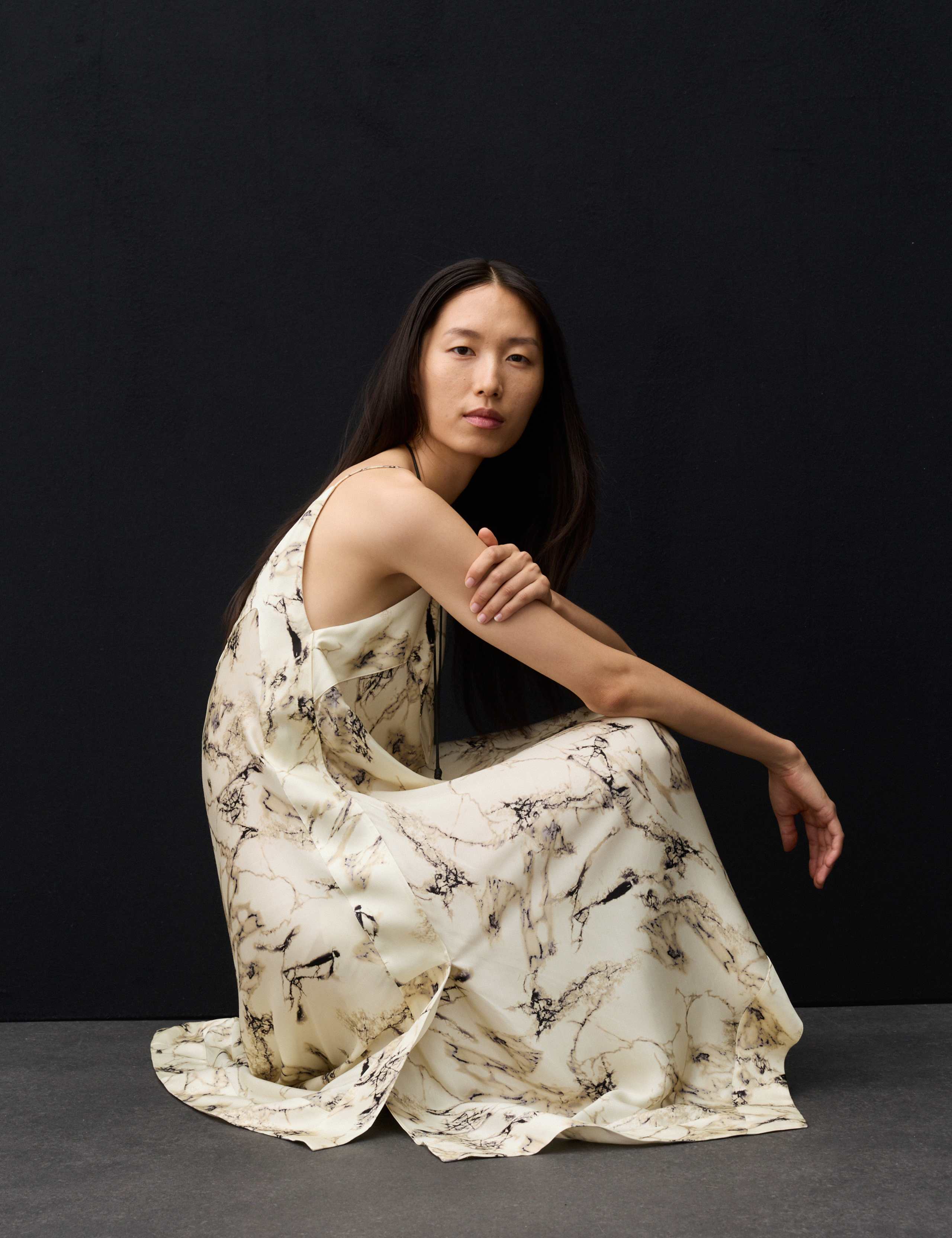 Cupro Rich Printed Asymmetric Midi Slip Dress 3 of 9