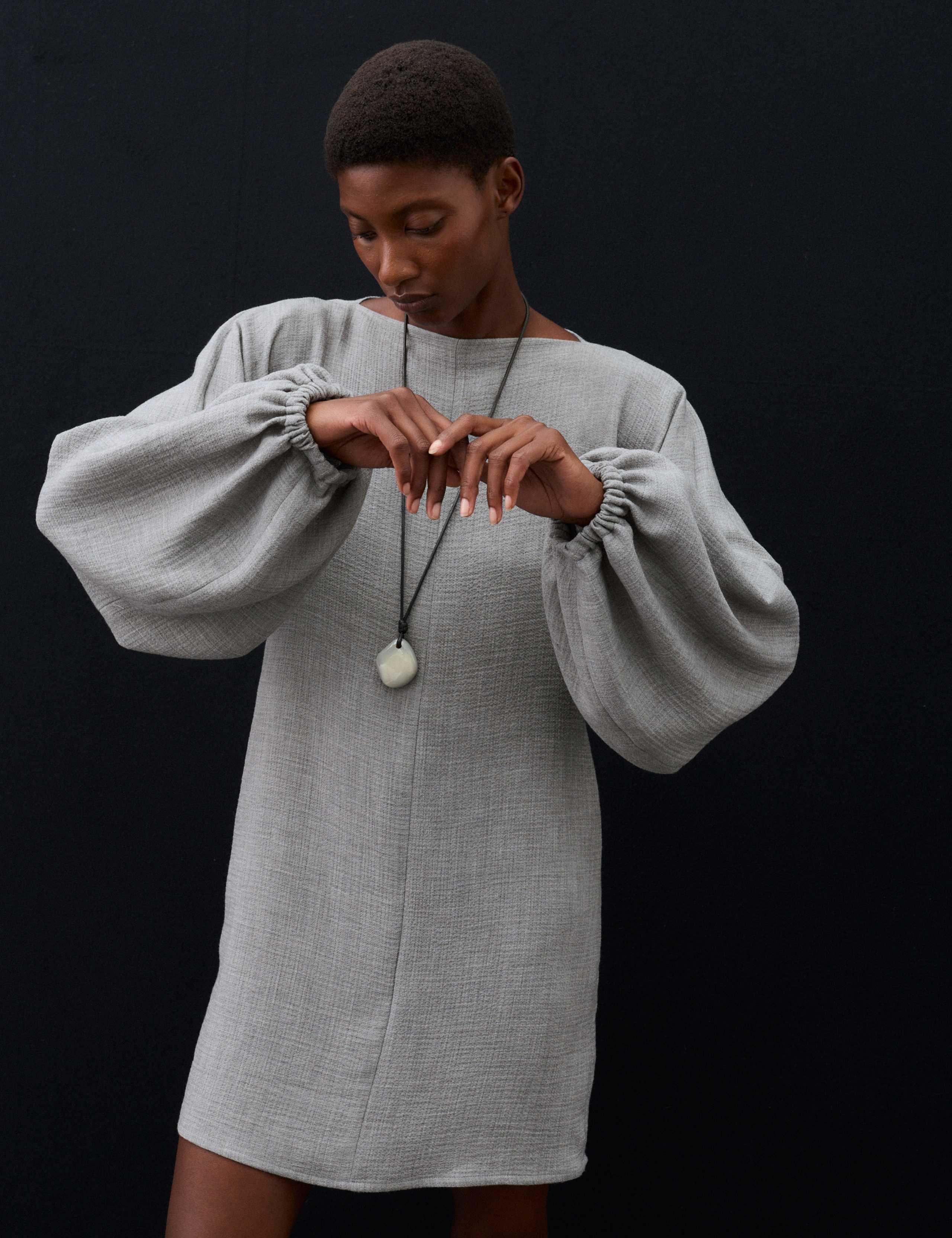 Textured Blouson Sleeve Mini Shift Dress 3 of 7