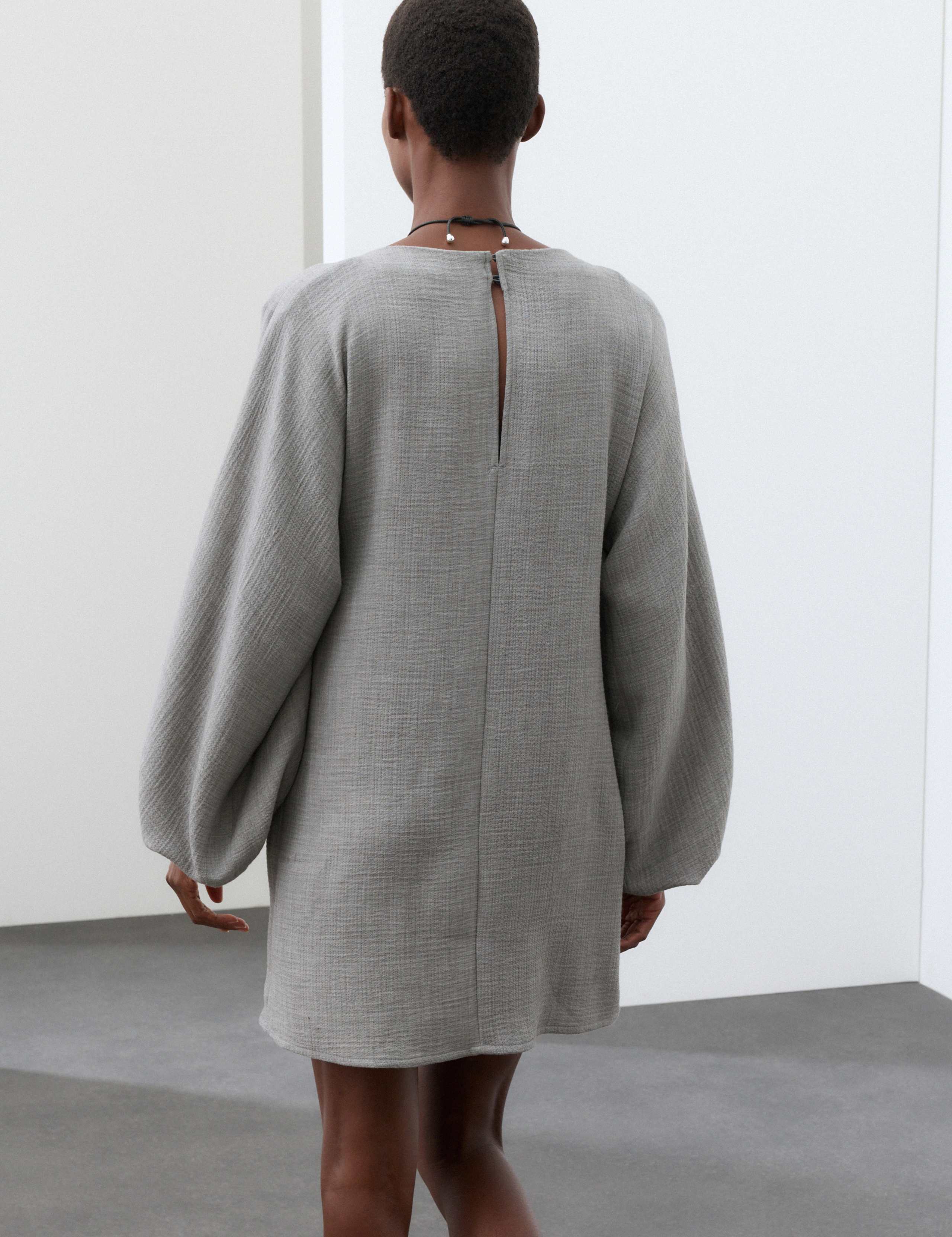 Textured Blouson Sleeve Mini Shift Dress 4 of 7