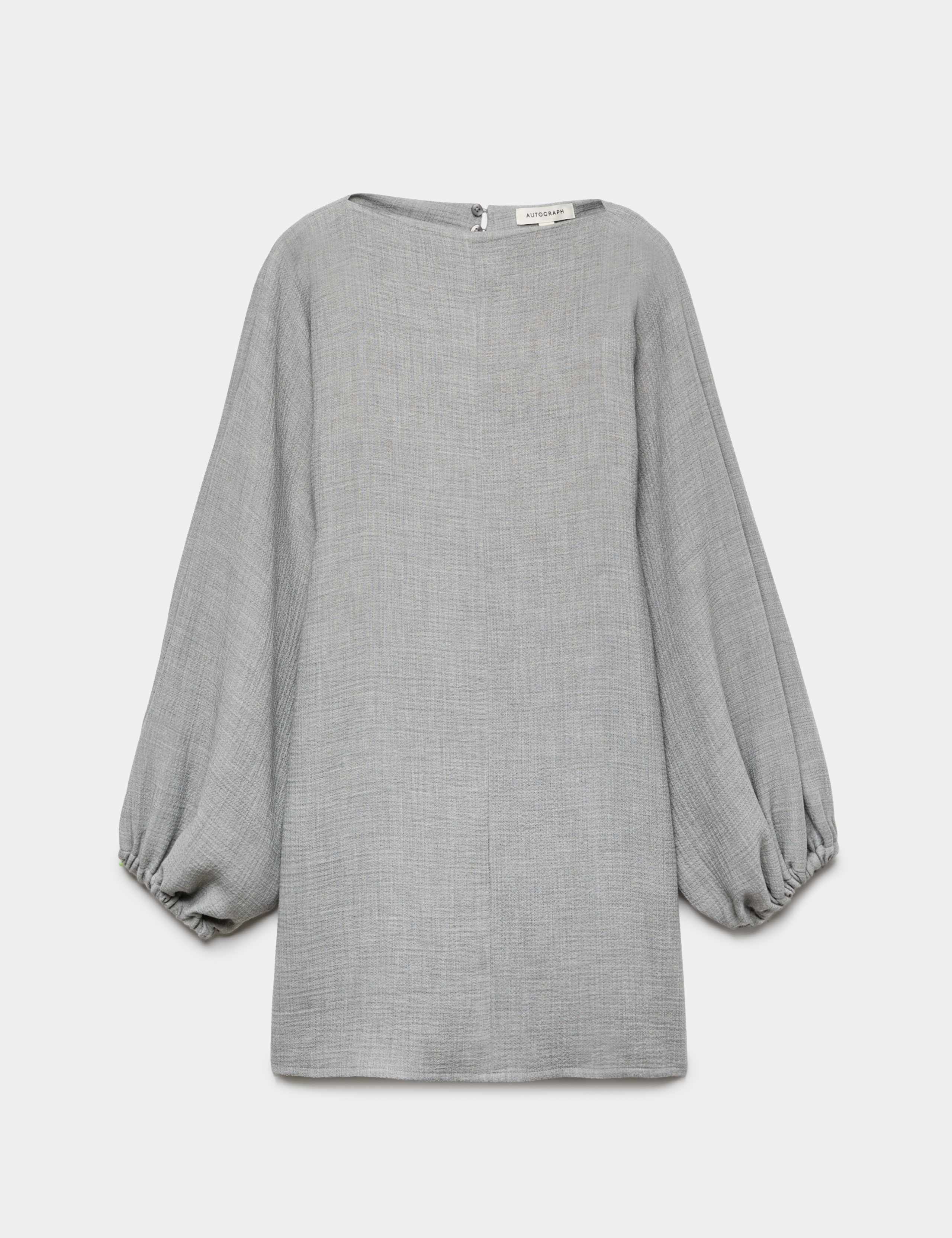 Textured Blouson Sleeve Mini Shift Dress 2 of 7