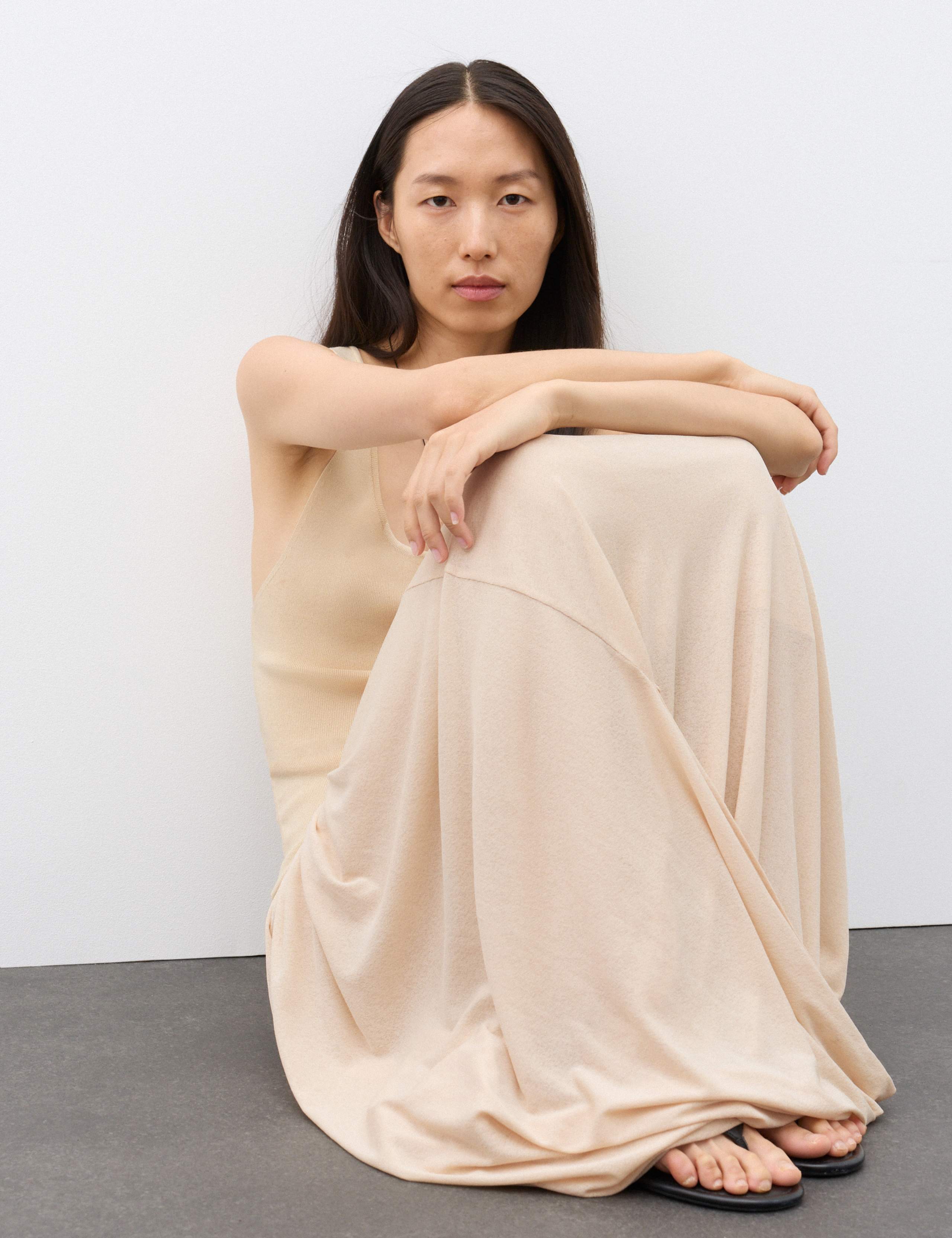 Knitted Scoop Neck Draped Maxi Drop Waist Dress 7 of 7