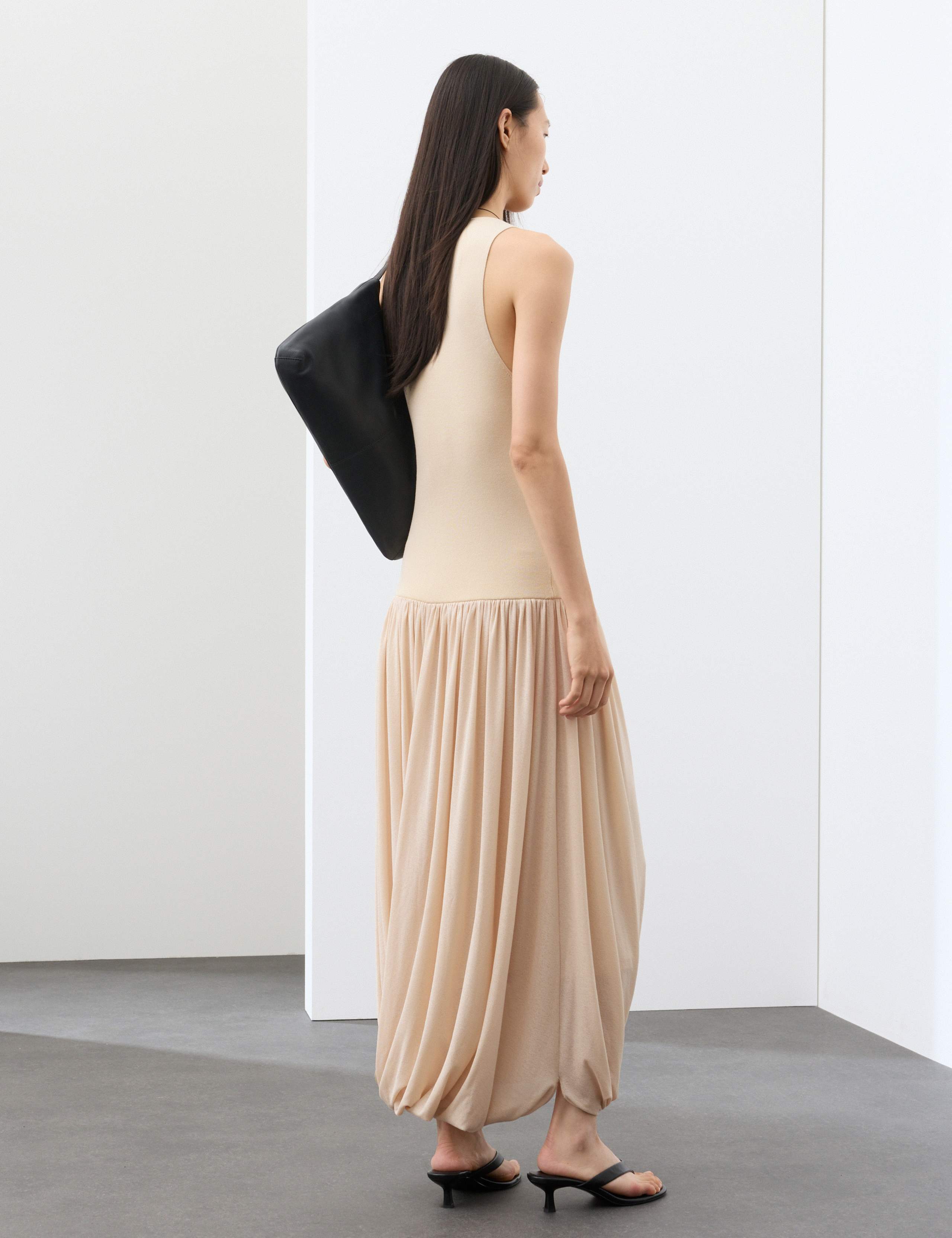 Knitted Scoop Neck Draped Maxi Drop Waist Dress 3 of 7