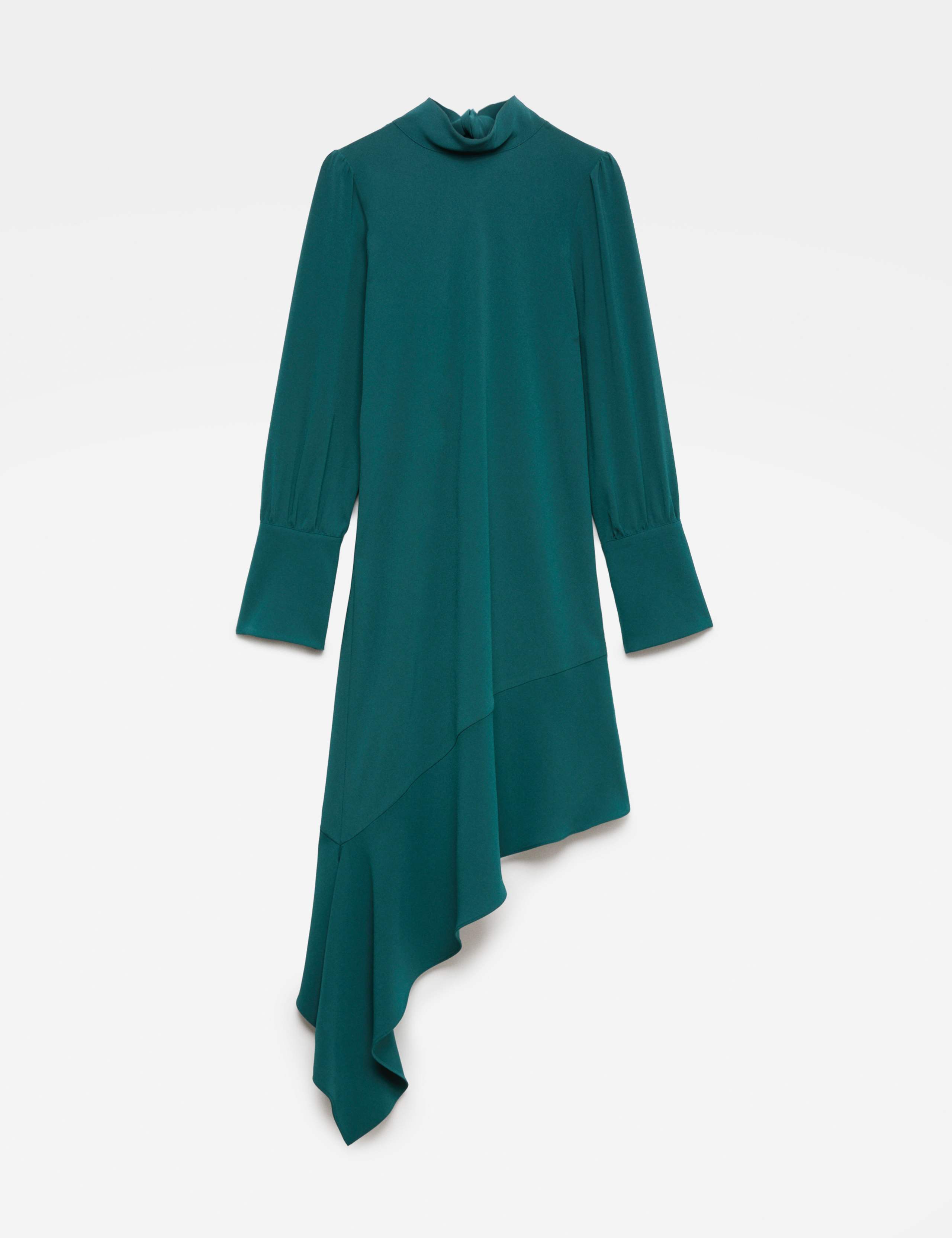 Satin Crepe Asymmetric Midi Waisted Dress 2 of 7
