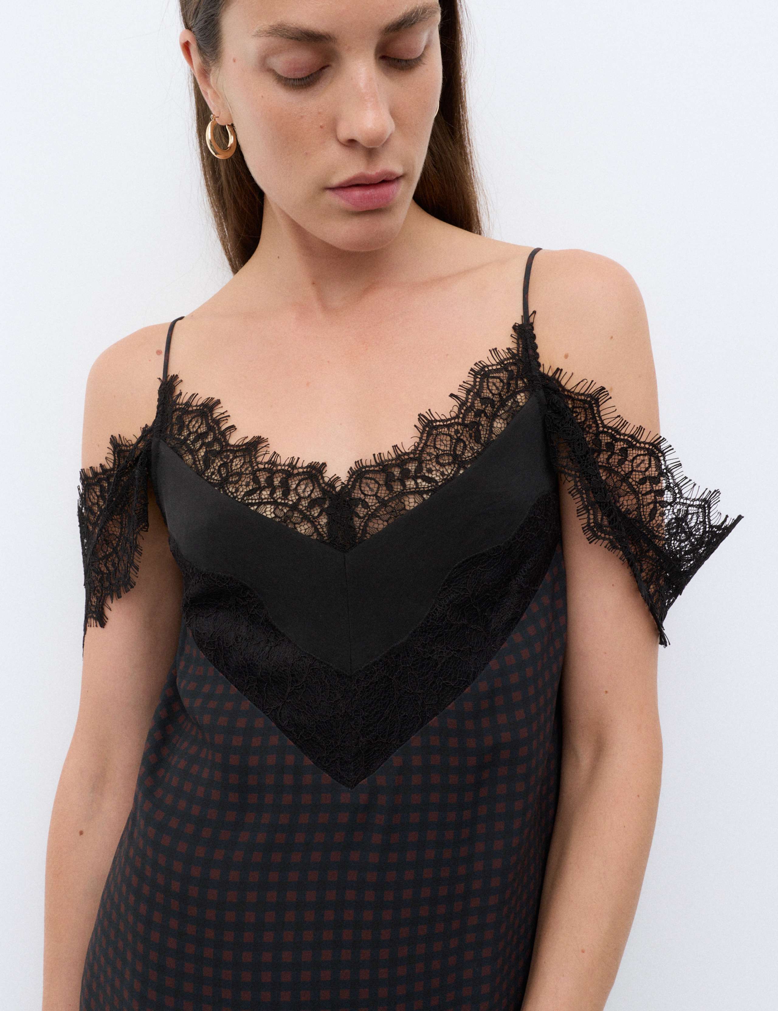 Checked Lace Trim Mini Slip Dress 6 of 8