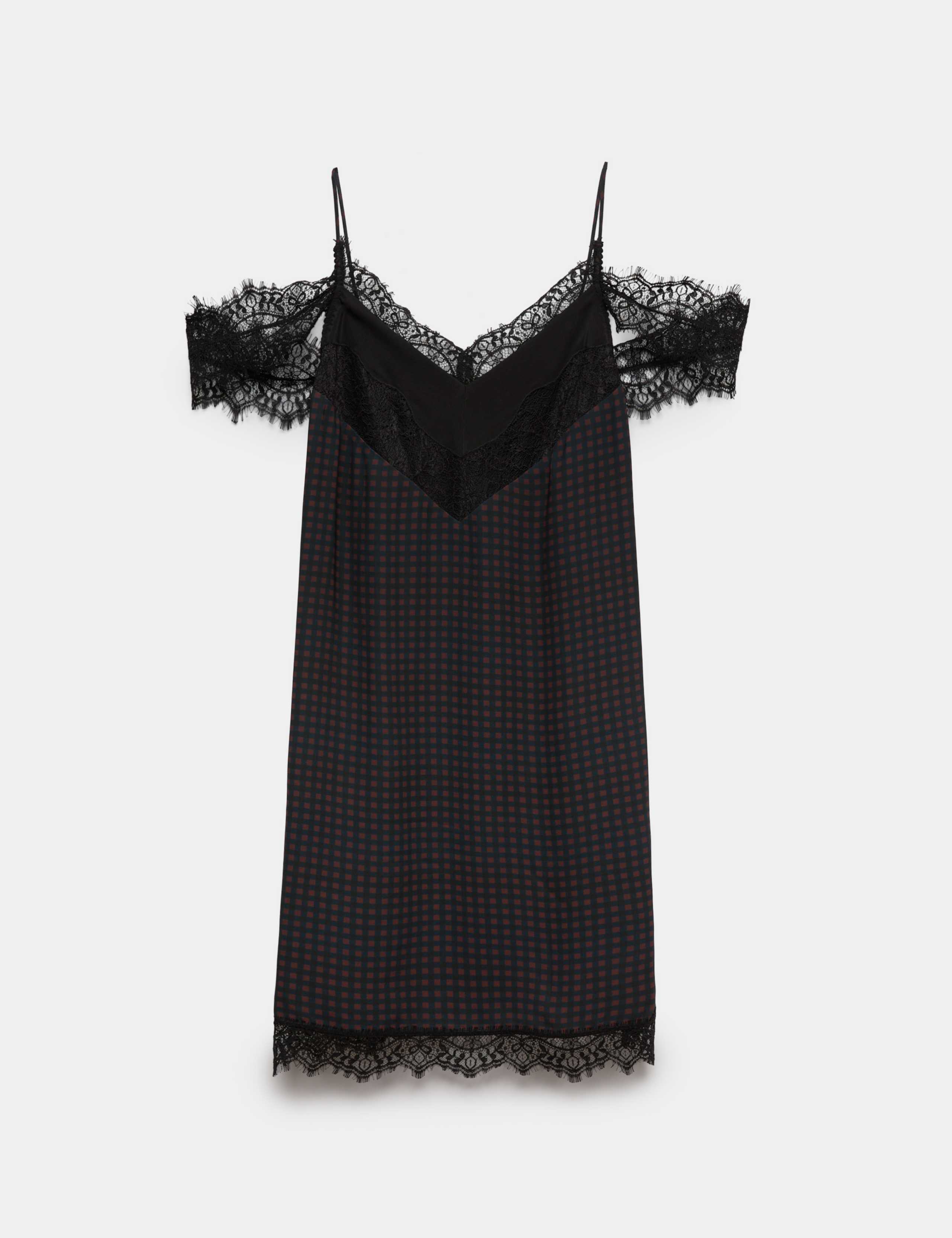 Checked Lace Trim Mini Slip Dress 2 of 8