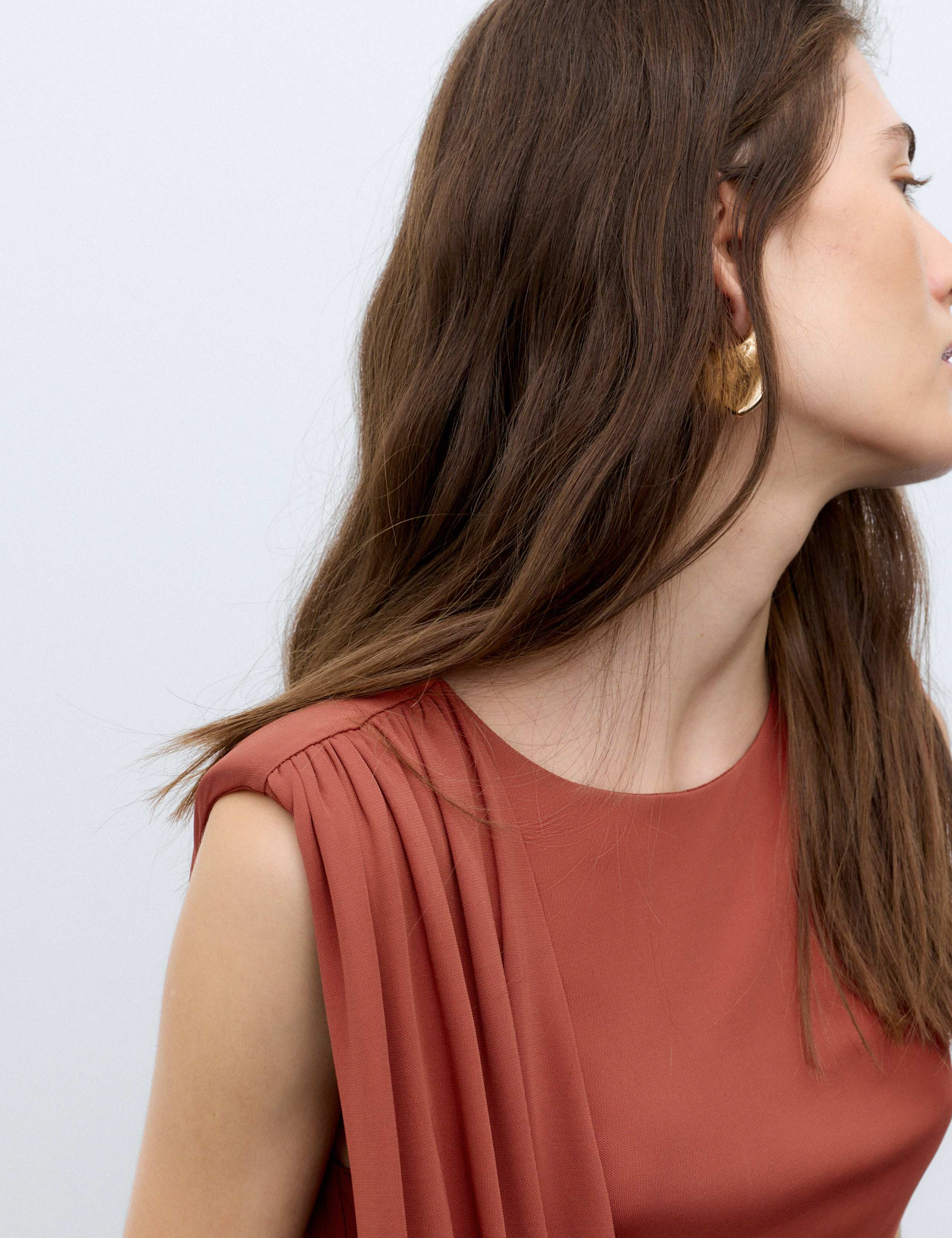Jersey Round Neck Draped Midi Column Dress 6 of 6