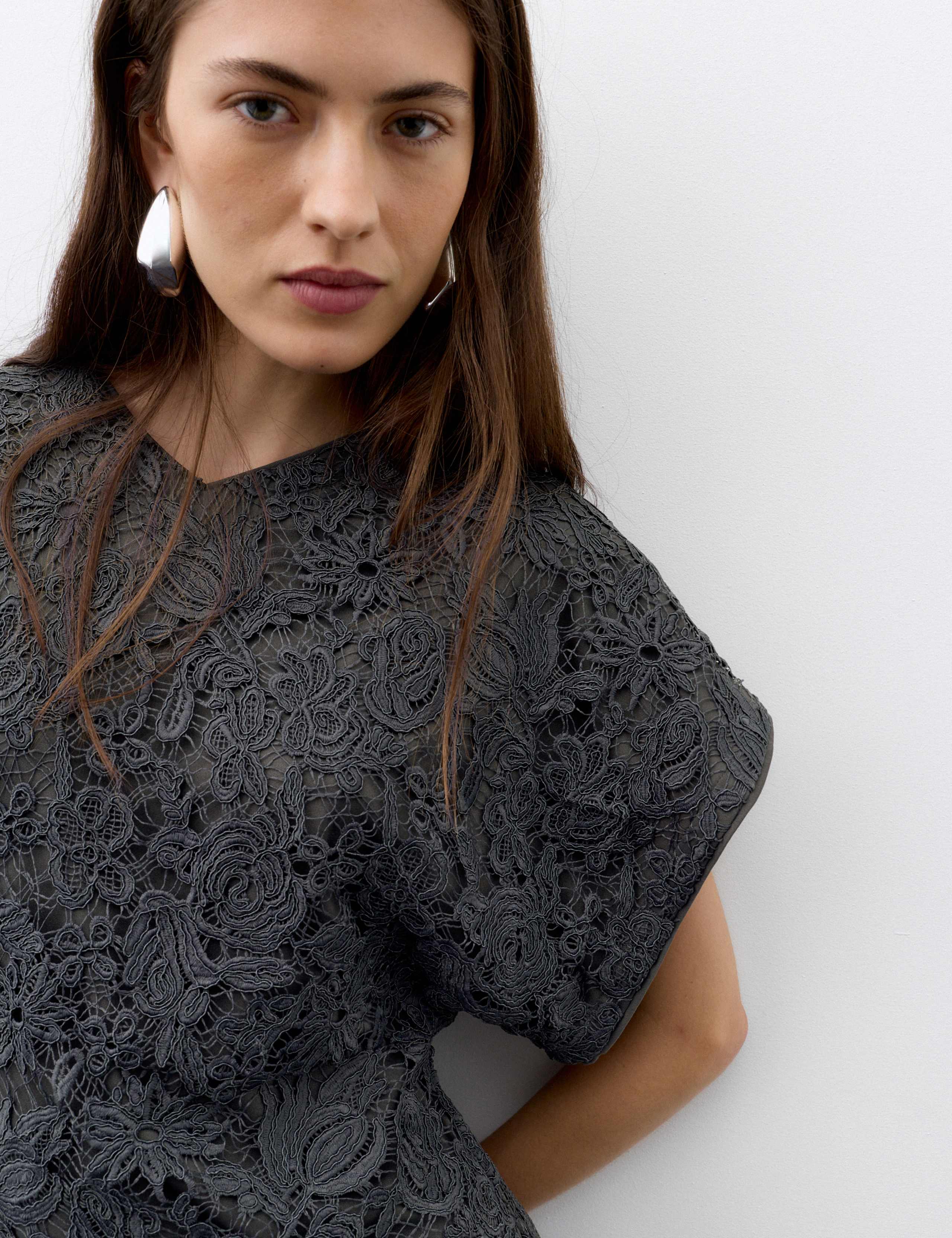 Lace V Neck Mini Shift Dress 6 of 6